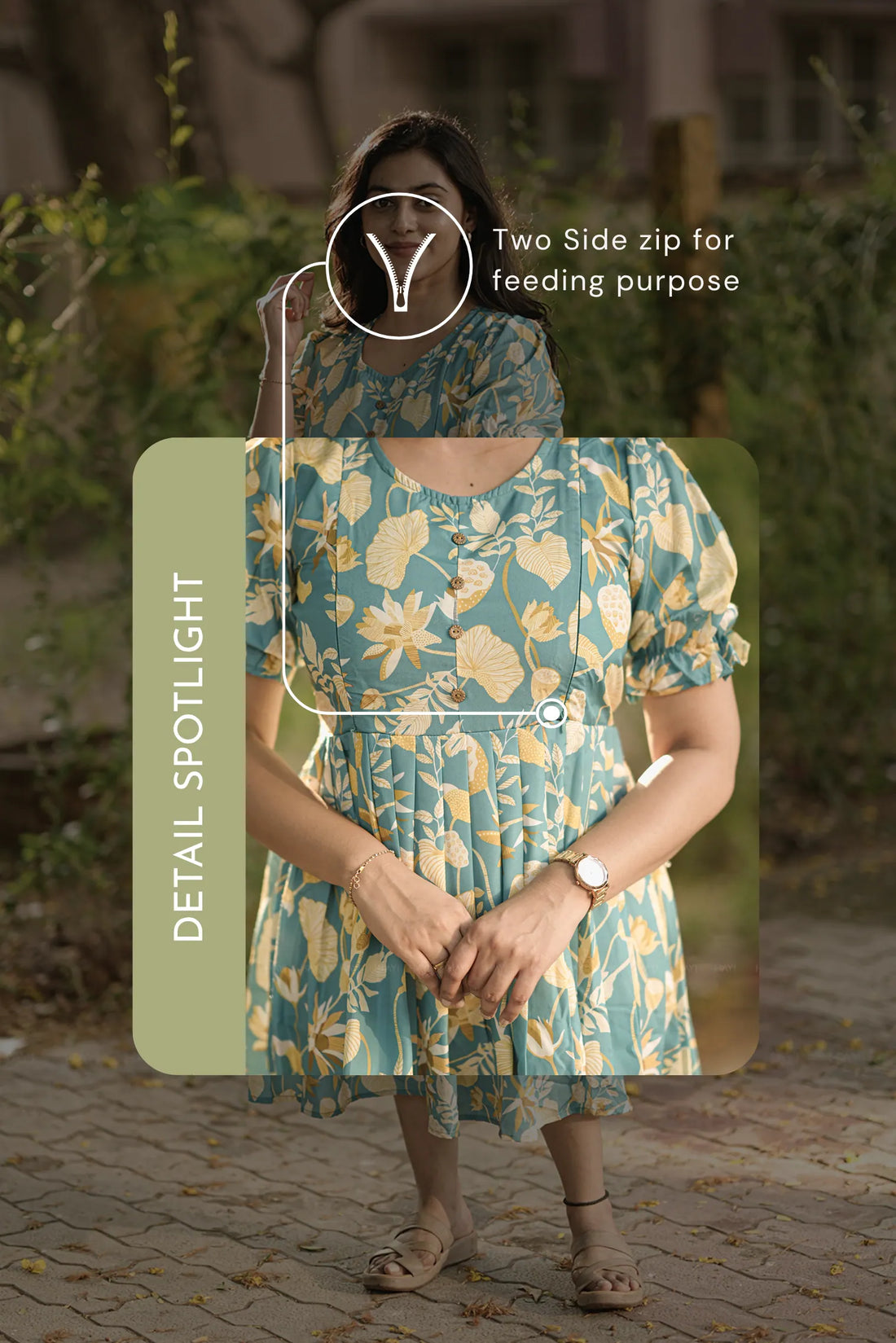 Freshflora Blue Printed Maternity and Feeding Maxi Wear