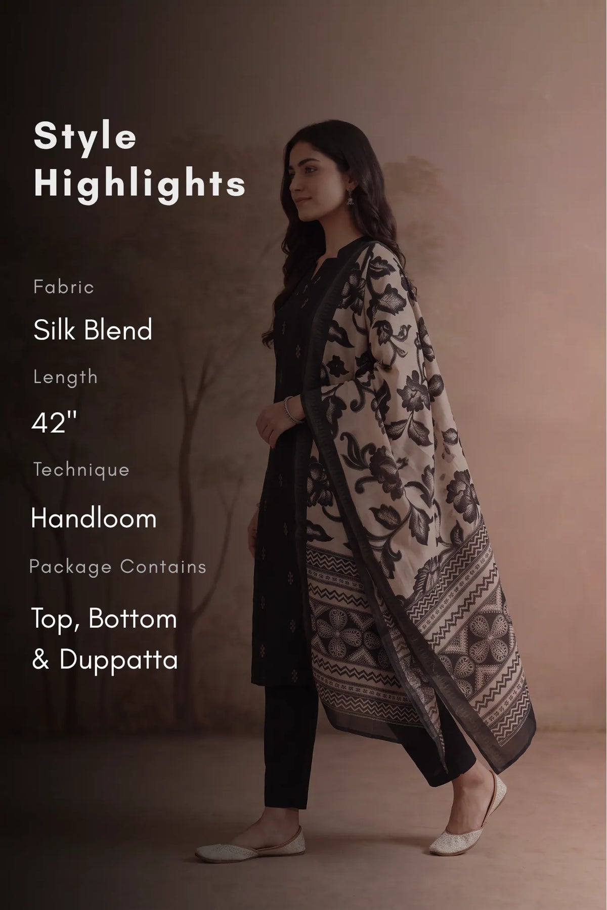 Naira Muse Black Silk Blend Handloom Woven 3-Piece Kurta Set