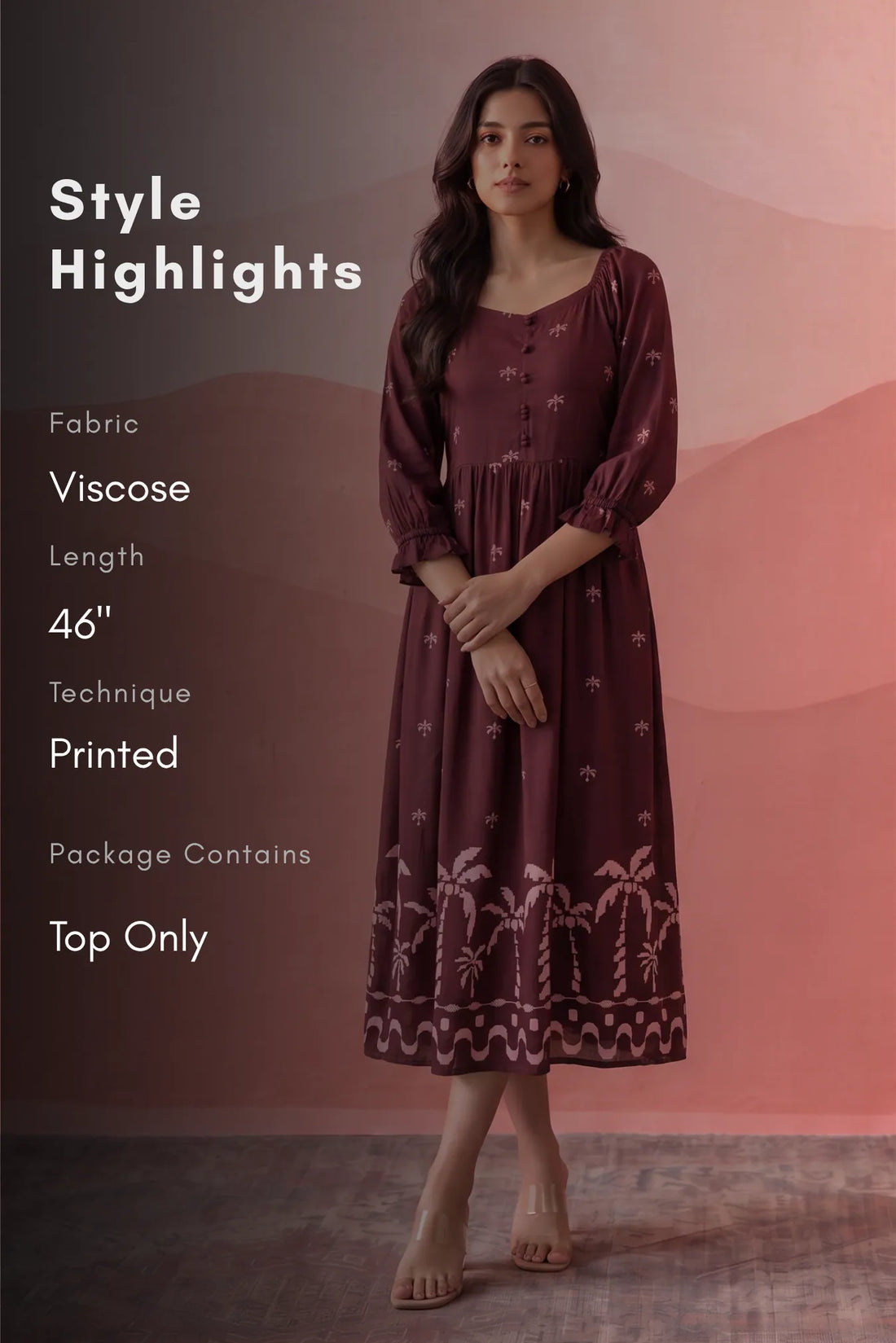 Palm Whisper Printed Maroon Dress