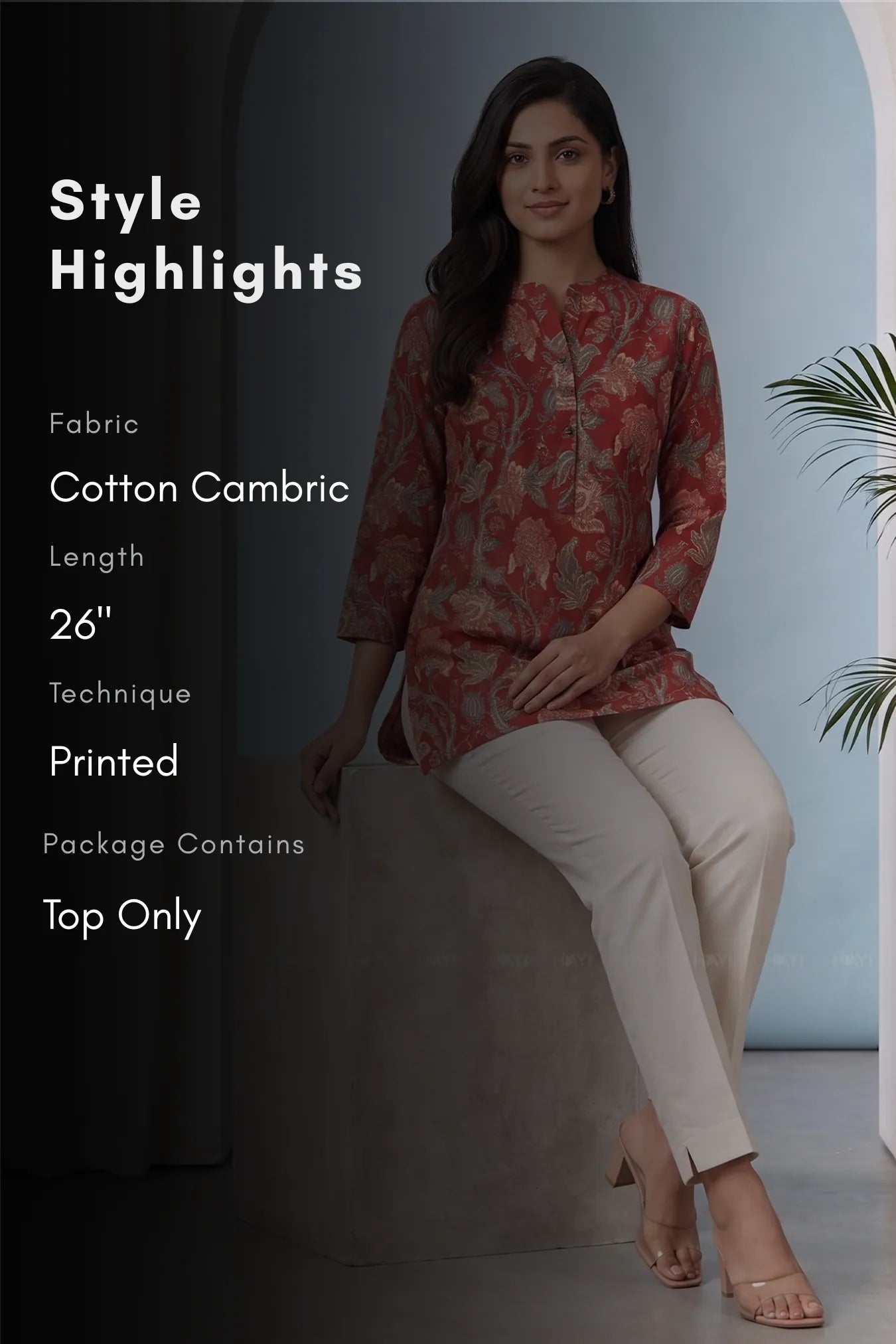 Crimson Flora Printed Short Kurta