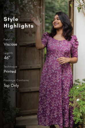 Deep Purple Cherry Plums Viscose Printed Dress