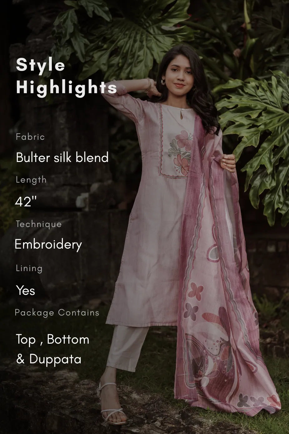 Rosedawn Embroidered 3 Piece Butter Silk Blend Kurta Set with Dupatta