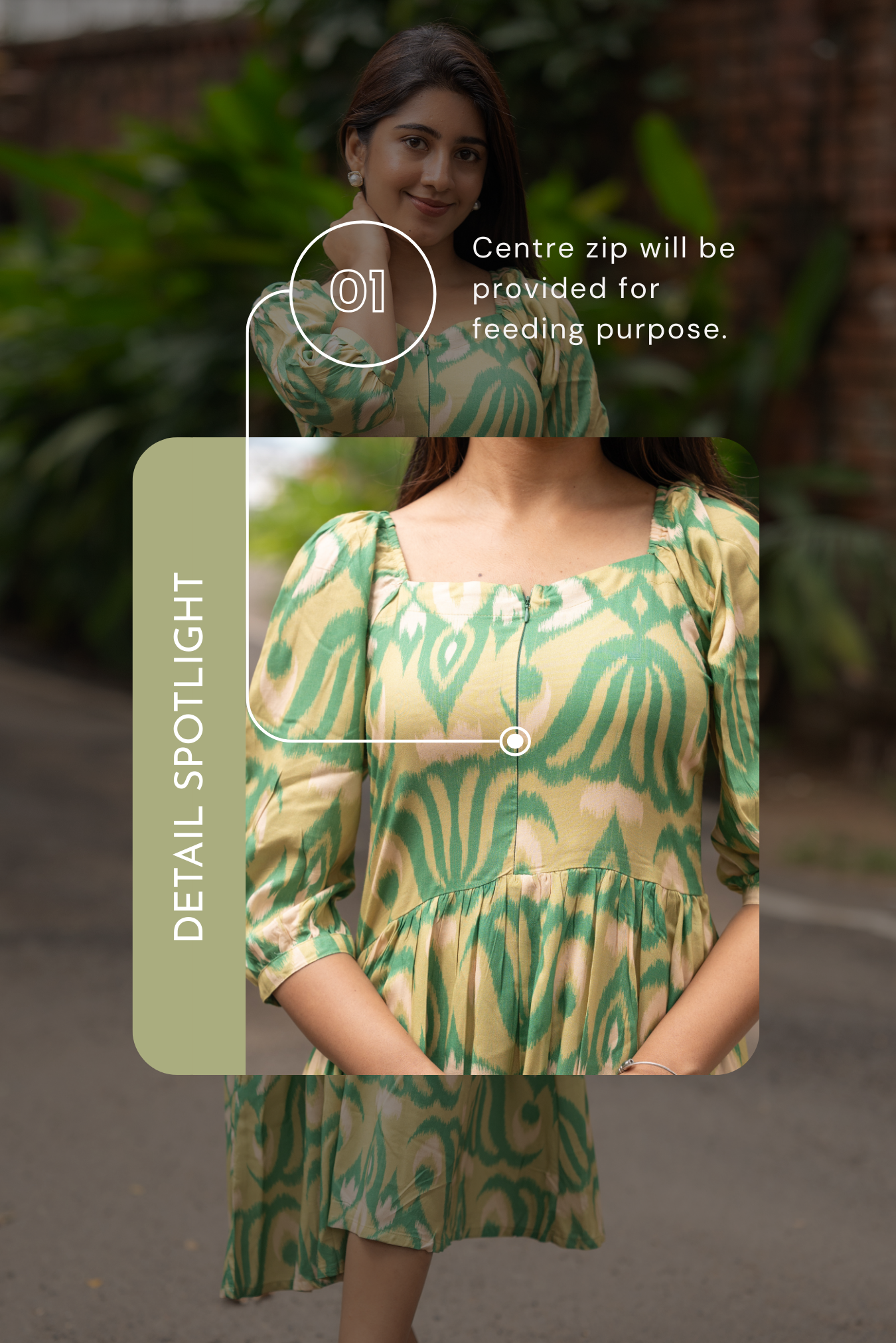 Sage Flow Green Printed Maternity and Feeding Viscose Dress