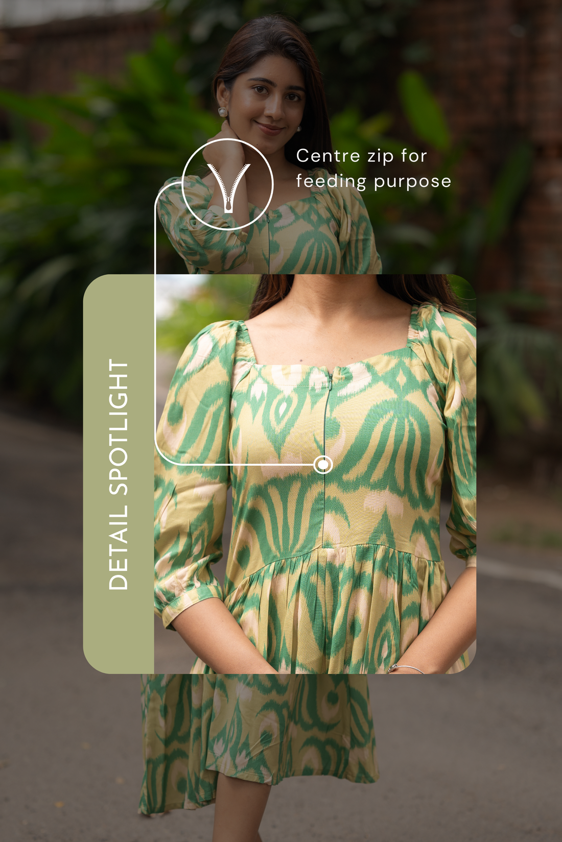 Sage Flow Green Printed Maternity and Feeding Viscose Dress