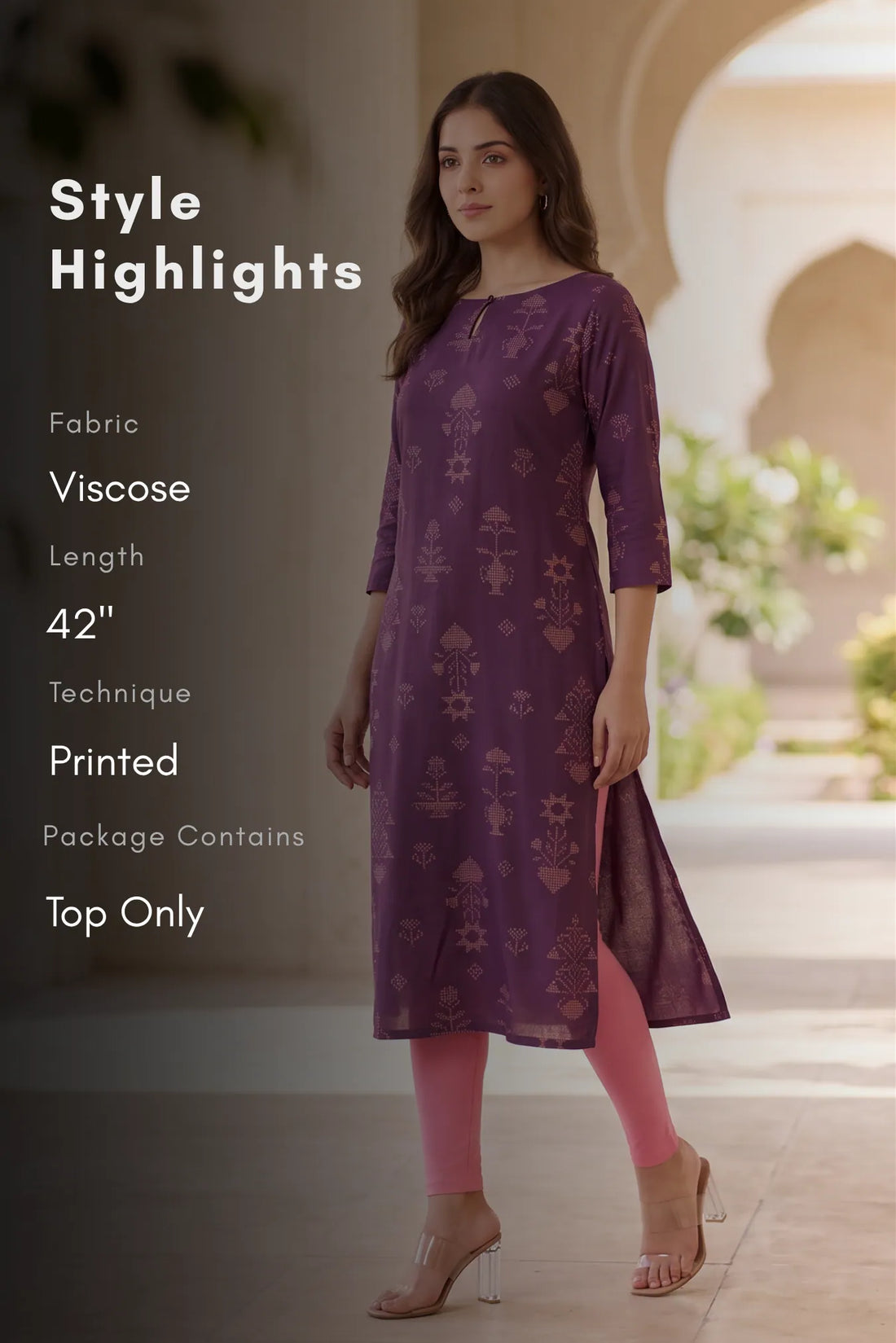 Vionora Violet Printed Viscose Kurta