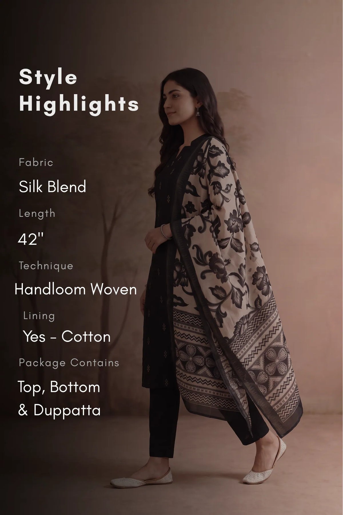 Naira Muse Black Silk Blend Handloom Woven 3-Piece Kurta Set