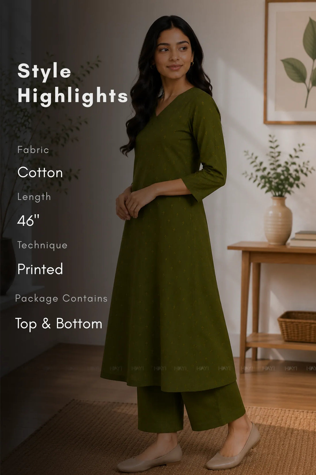 Verdant Glow Olive Printed Co-ord set