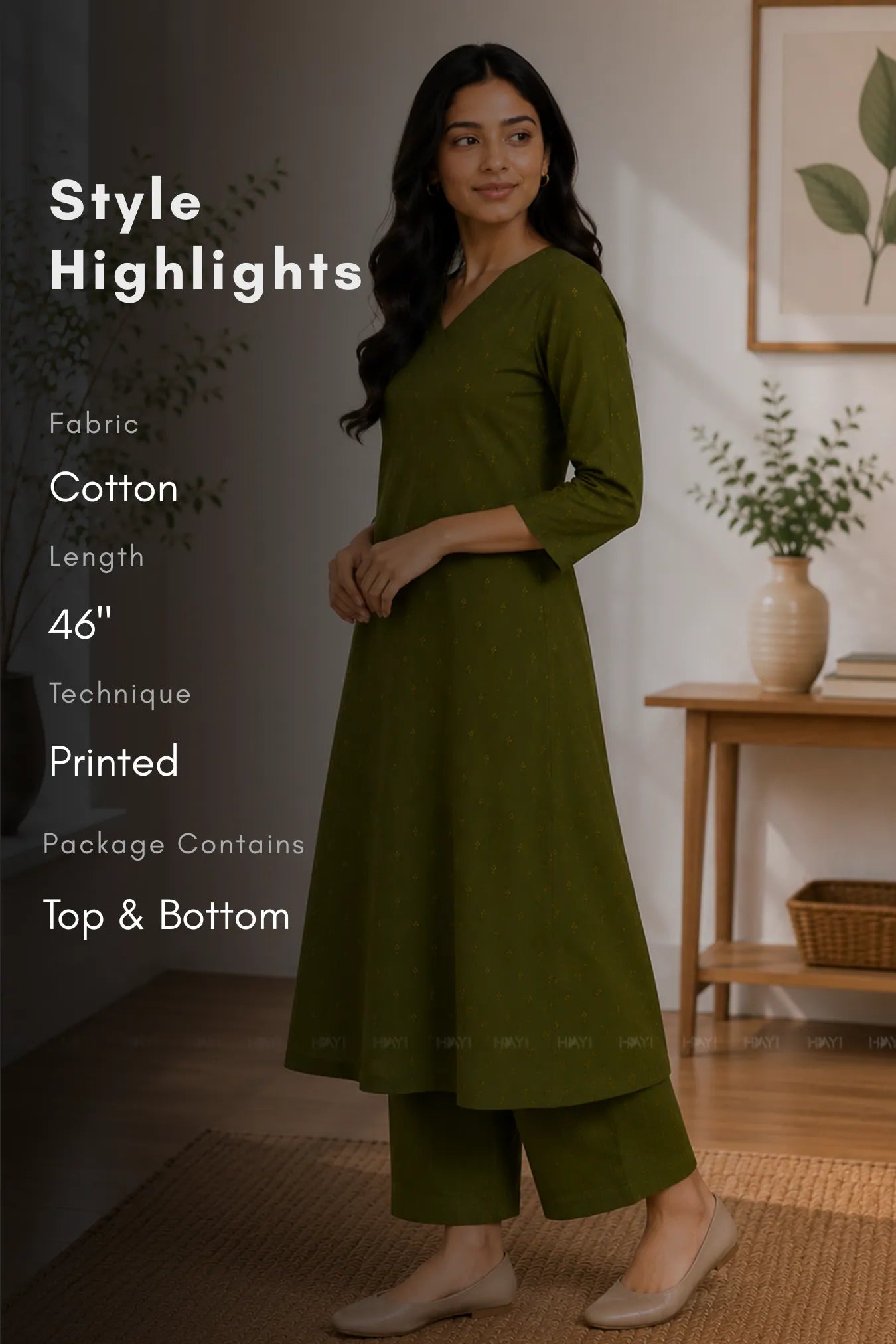 Verdant Glow Olive Printed Co-ord set