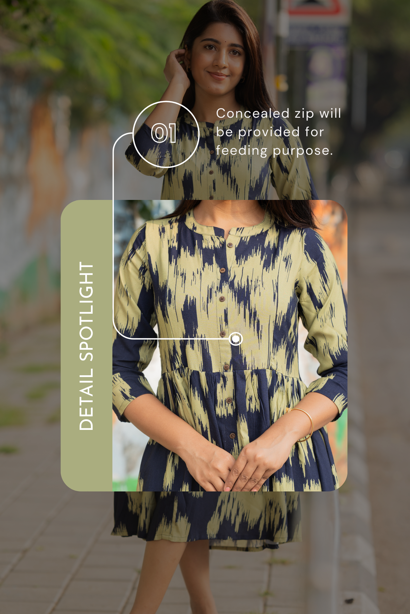 Indie Sky Navy Printed Maternity and Feeding Viscose Dress