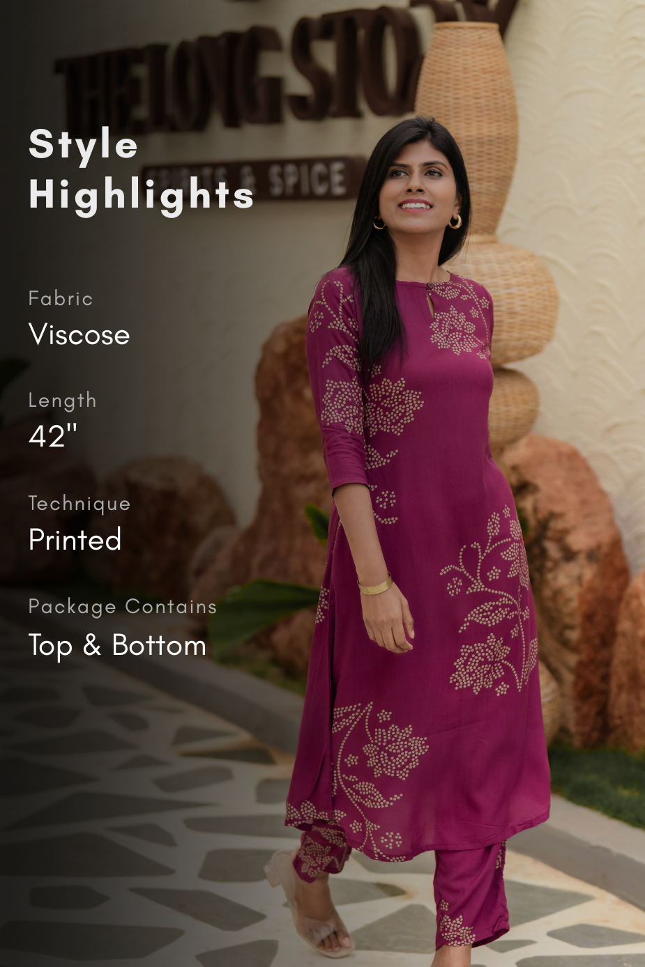 Majenta Goldvine Viscose Co-ord with Boat Neck & 3/4 Sleeves