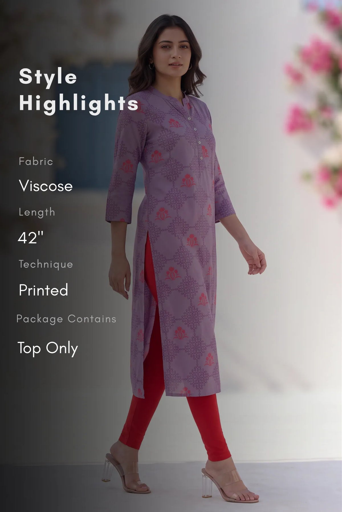 Floral Reverie Lavender Viscose Printed Kurta