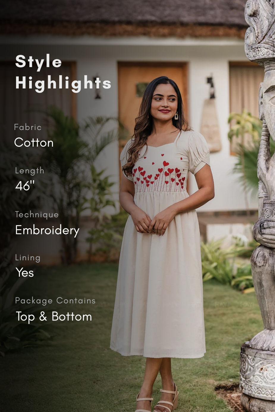 Little Hearts Embroidery Cotton Flex Dress