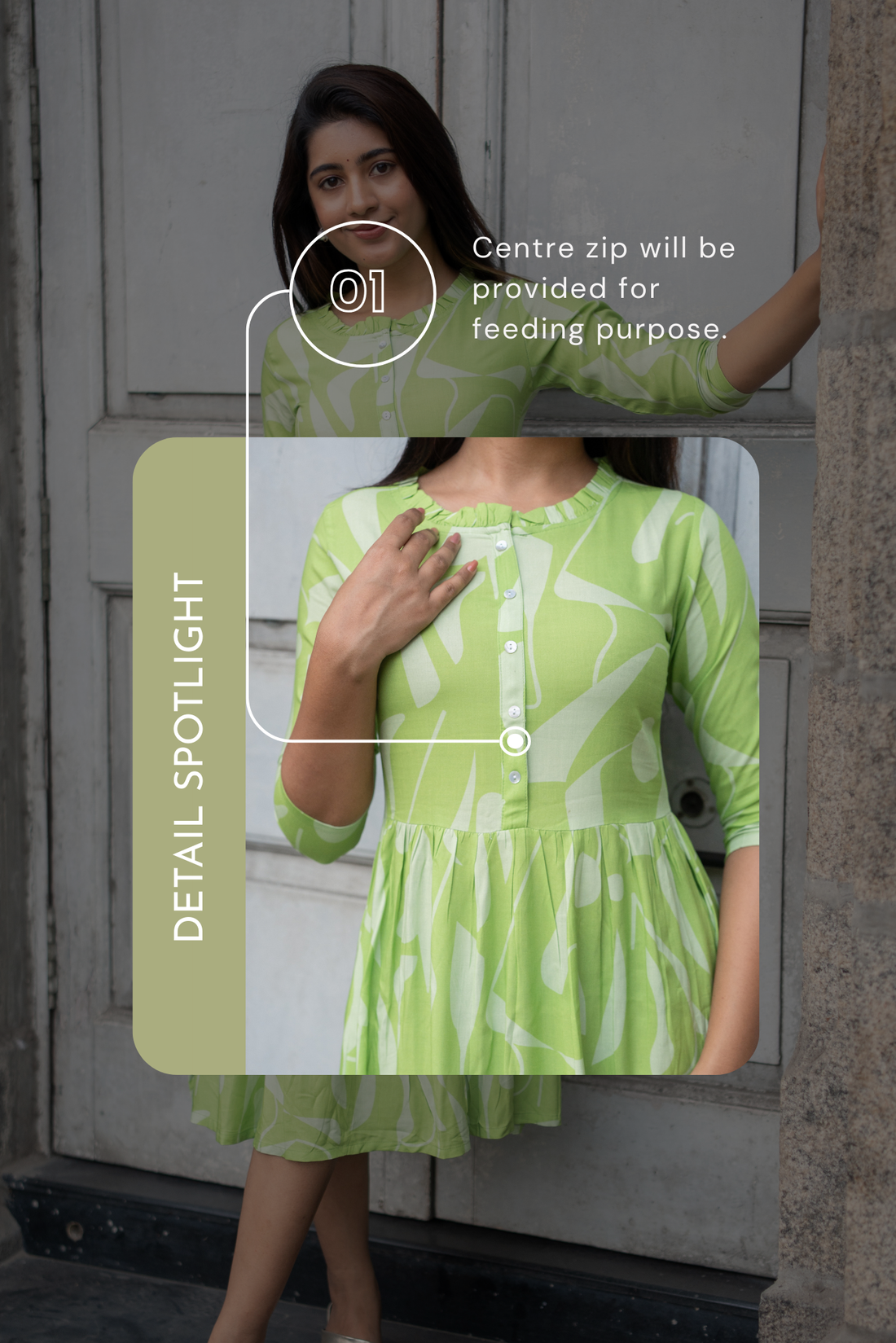 Mint Fresh Green Printed Maternity and Feeding Viscose Dress