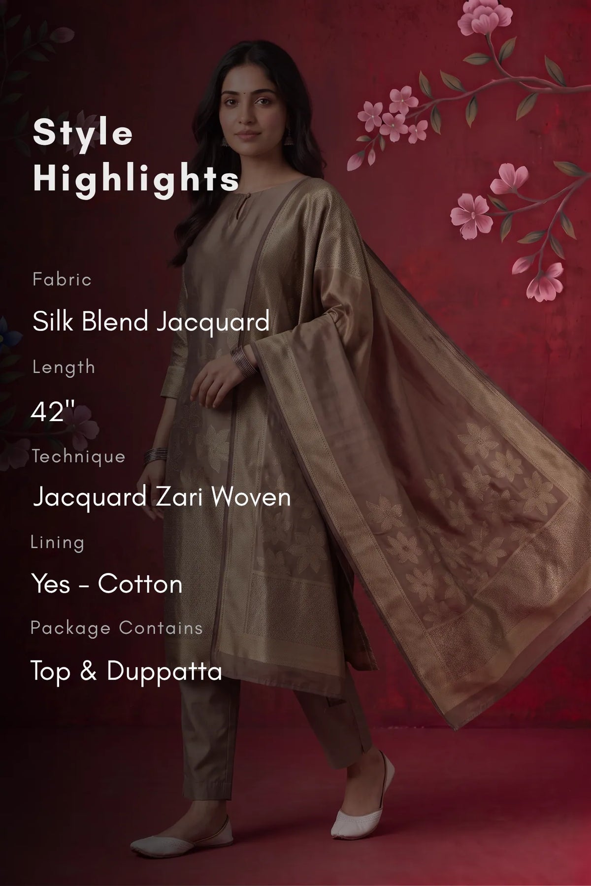 Serena Petals Silk Blend Jacquard 2-Piece Straight Kurta Set