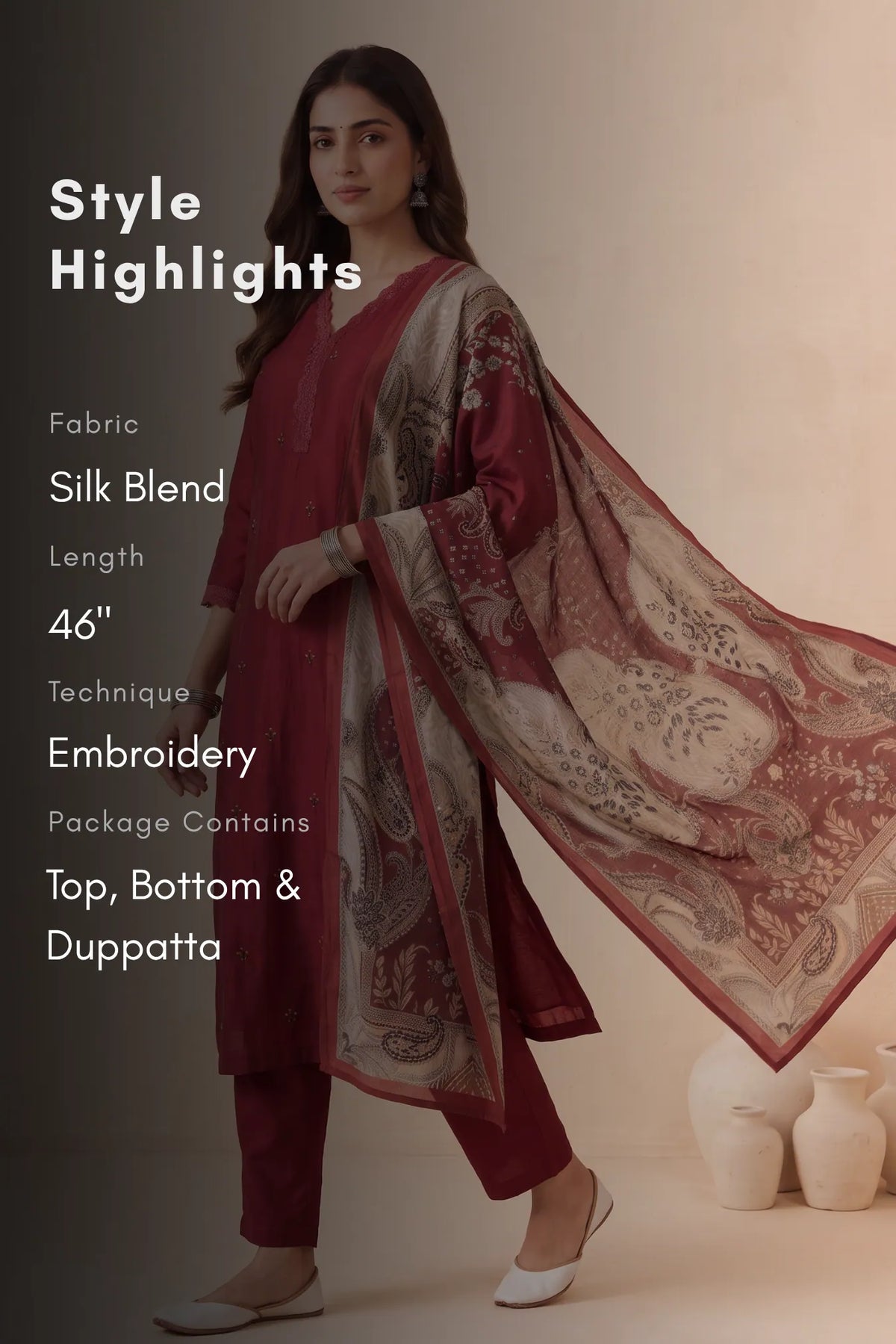 Althea Paisley Red Silk Blend Embroidered 3-Piece Kurta Set