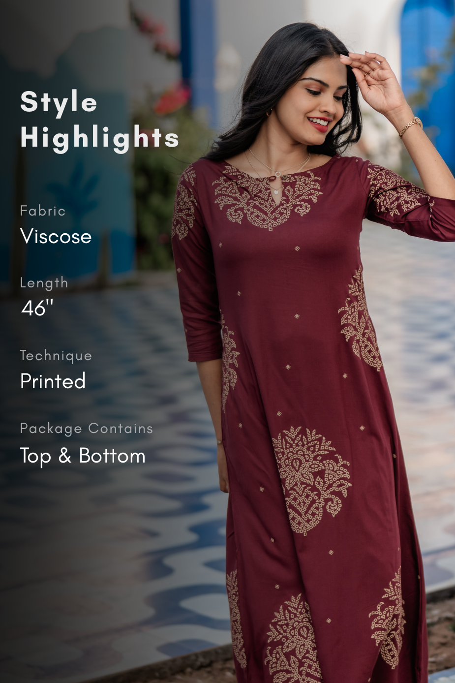 Bronza Aura Brown Viscose Co-ord with Boat Neck & 3/4th Sleeves