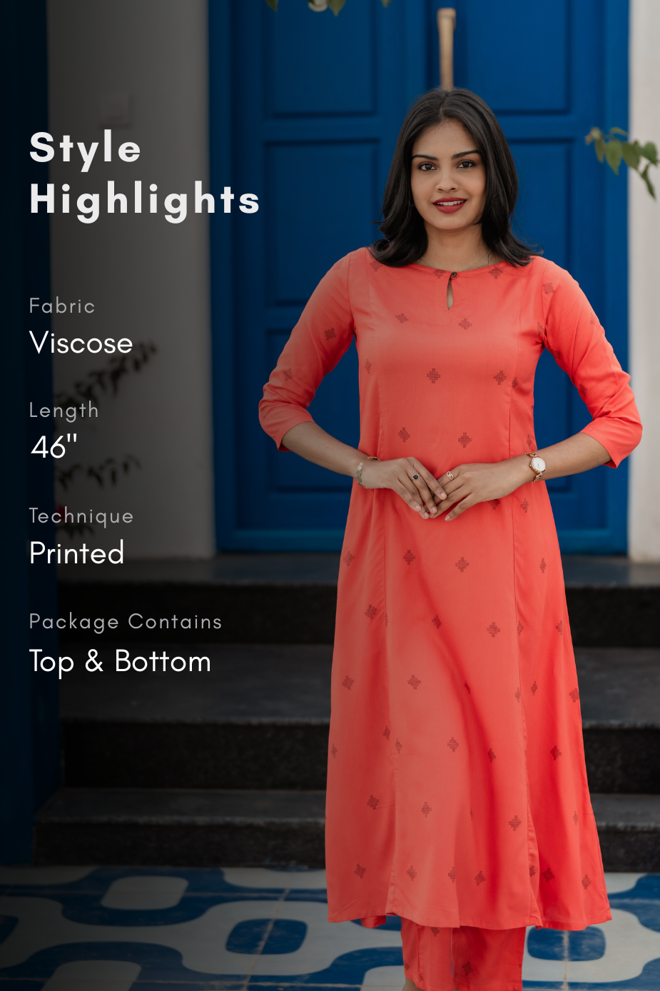 Orange Flow Viscose Co-ord with Boat Neck & 3/4th Sleeves