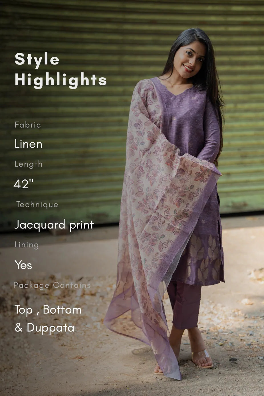 Petal Mist Jacquard 3 Piece Linen Kurta Set with Dupatta