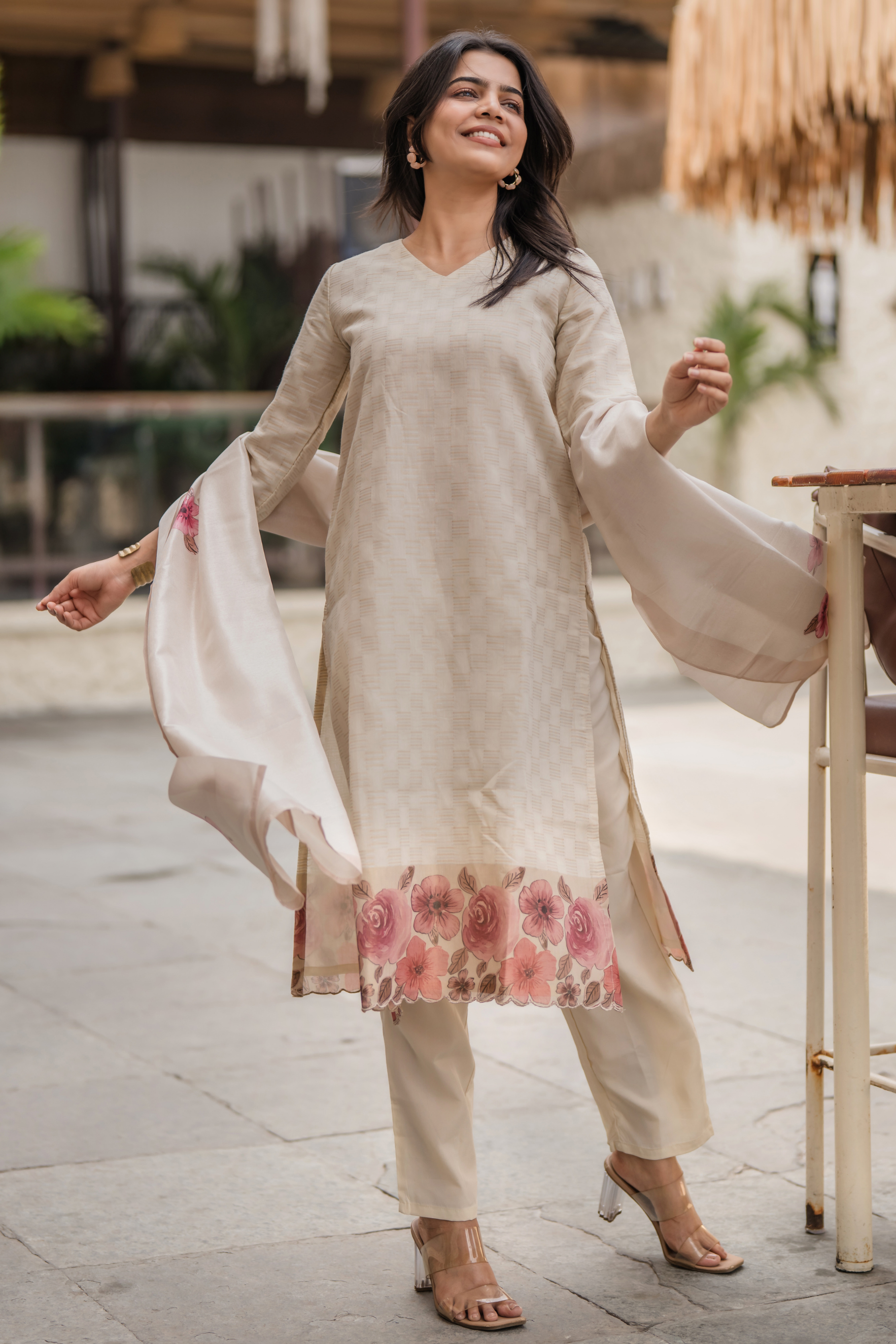 Lumi Printed 3 Piece Tussar Silk Blend Kurti Set with Dupatta