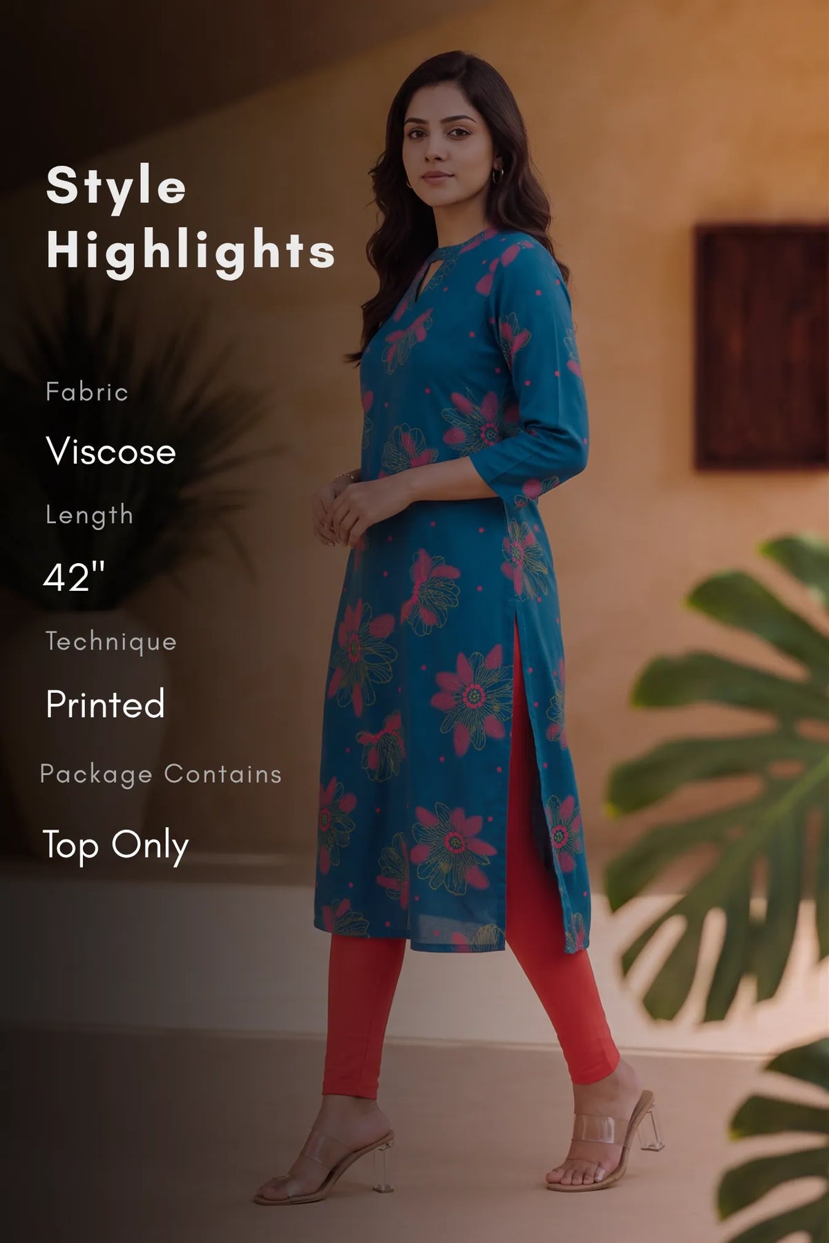 Dahlia Dream Teal Viscose Printed Kurta