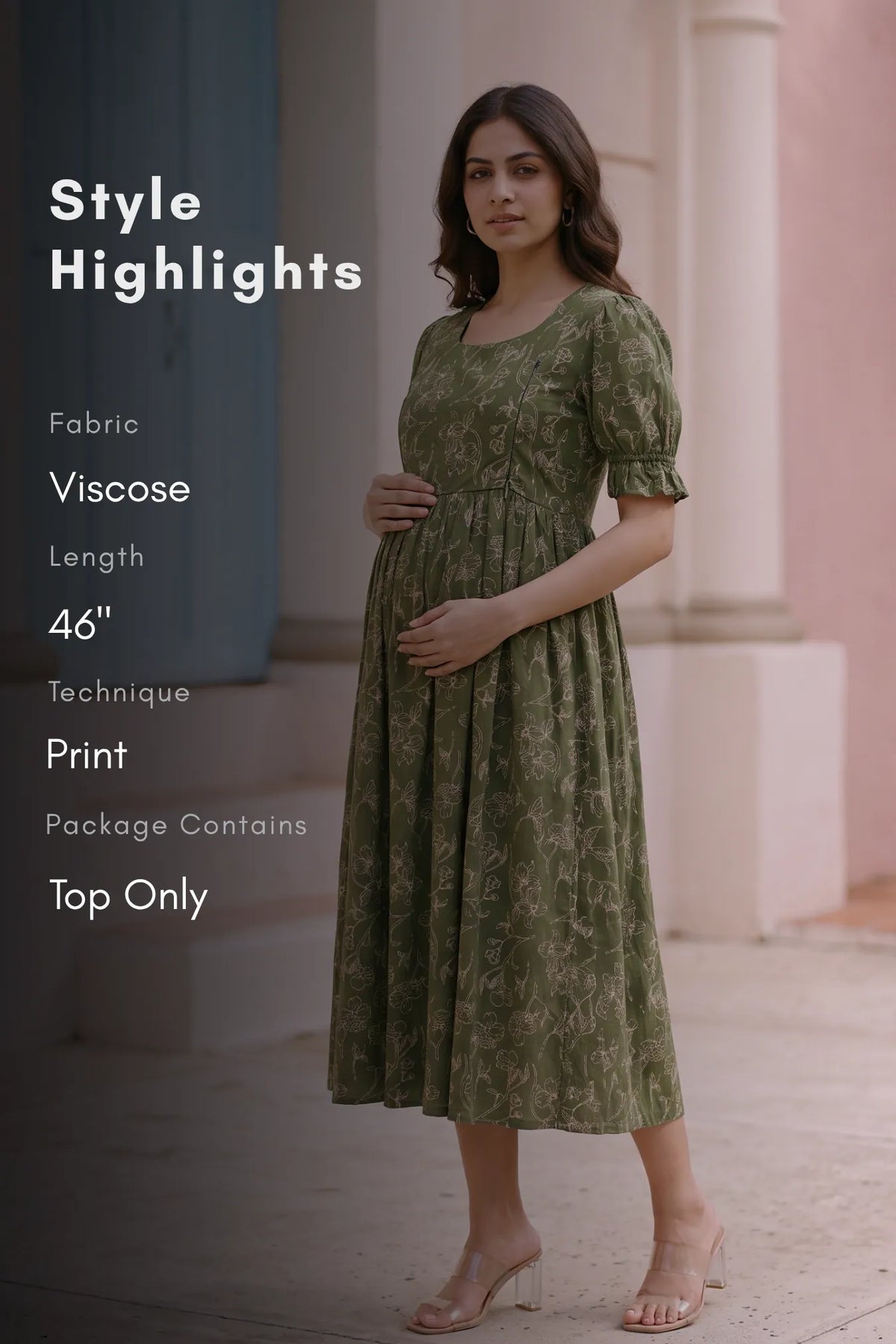 Olive Muse Green Floral Printed Maternity Maxi Dress