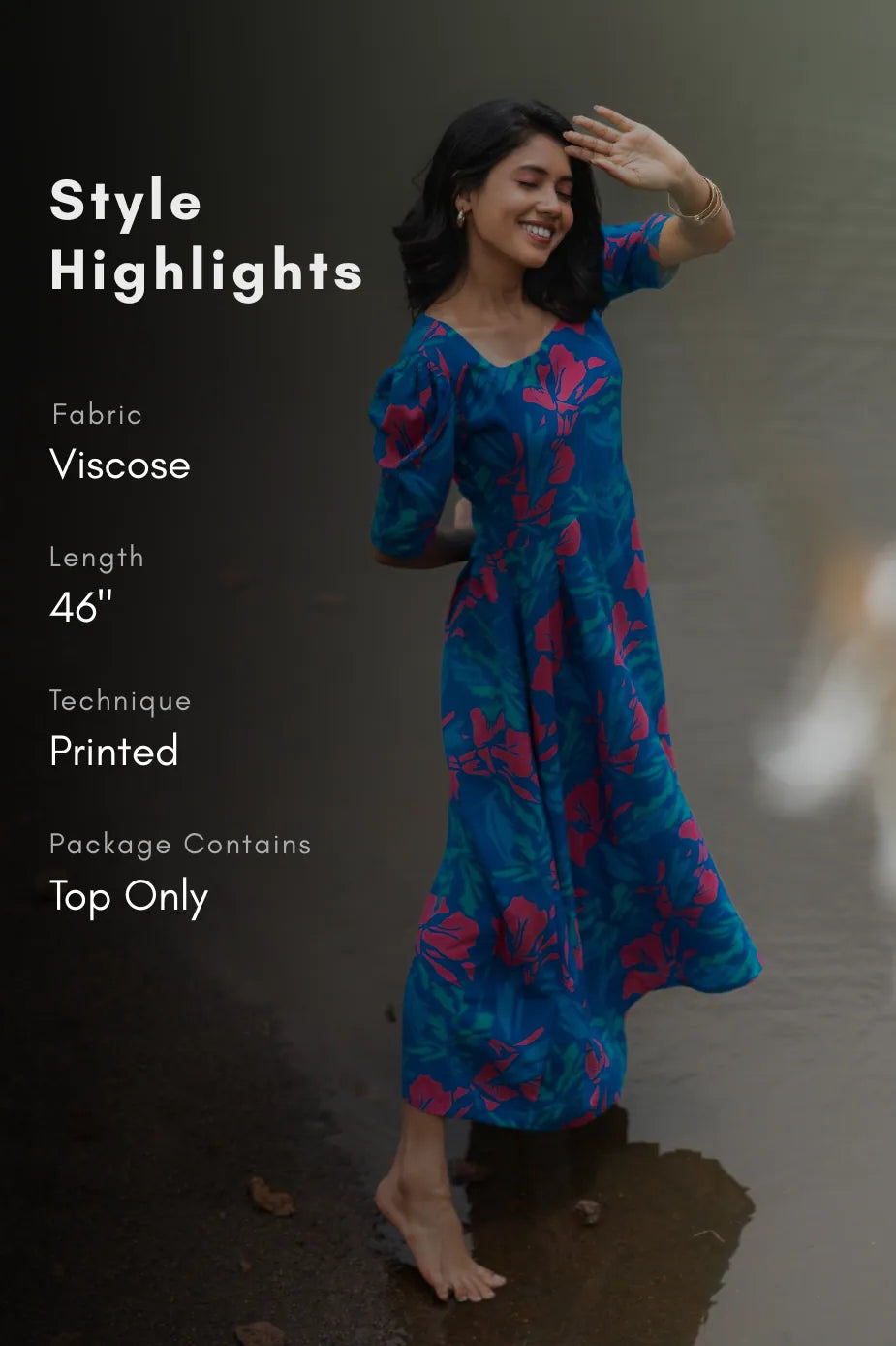 Fantasy Delight Blue Viscose with Square Neck & Leg-o-Mutton Sleeves