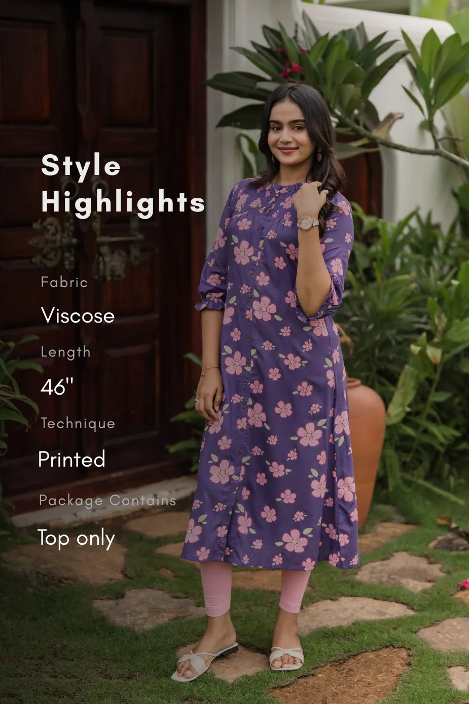 Violetta Pettals Floral Printed A-line Kurta with Frills Neckline