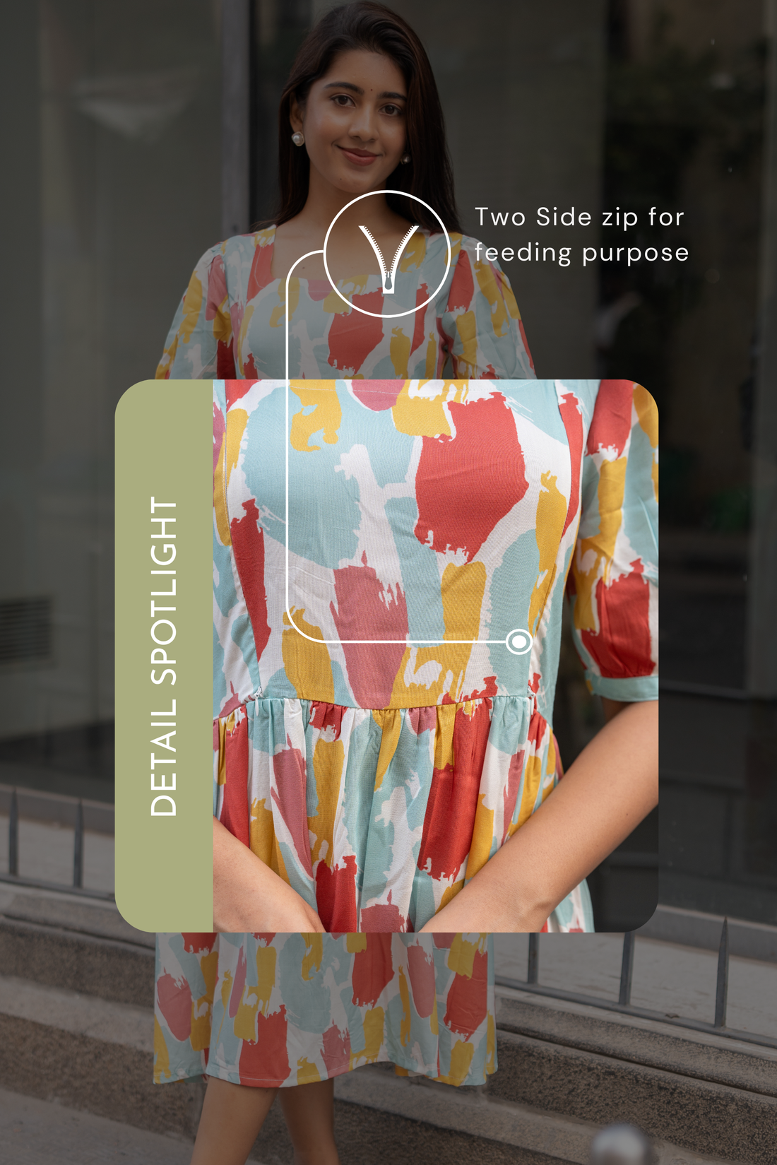 Candy Stroke White Printed Maternity and Feeding Viscose Dress