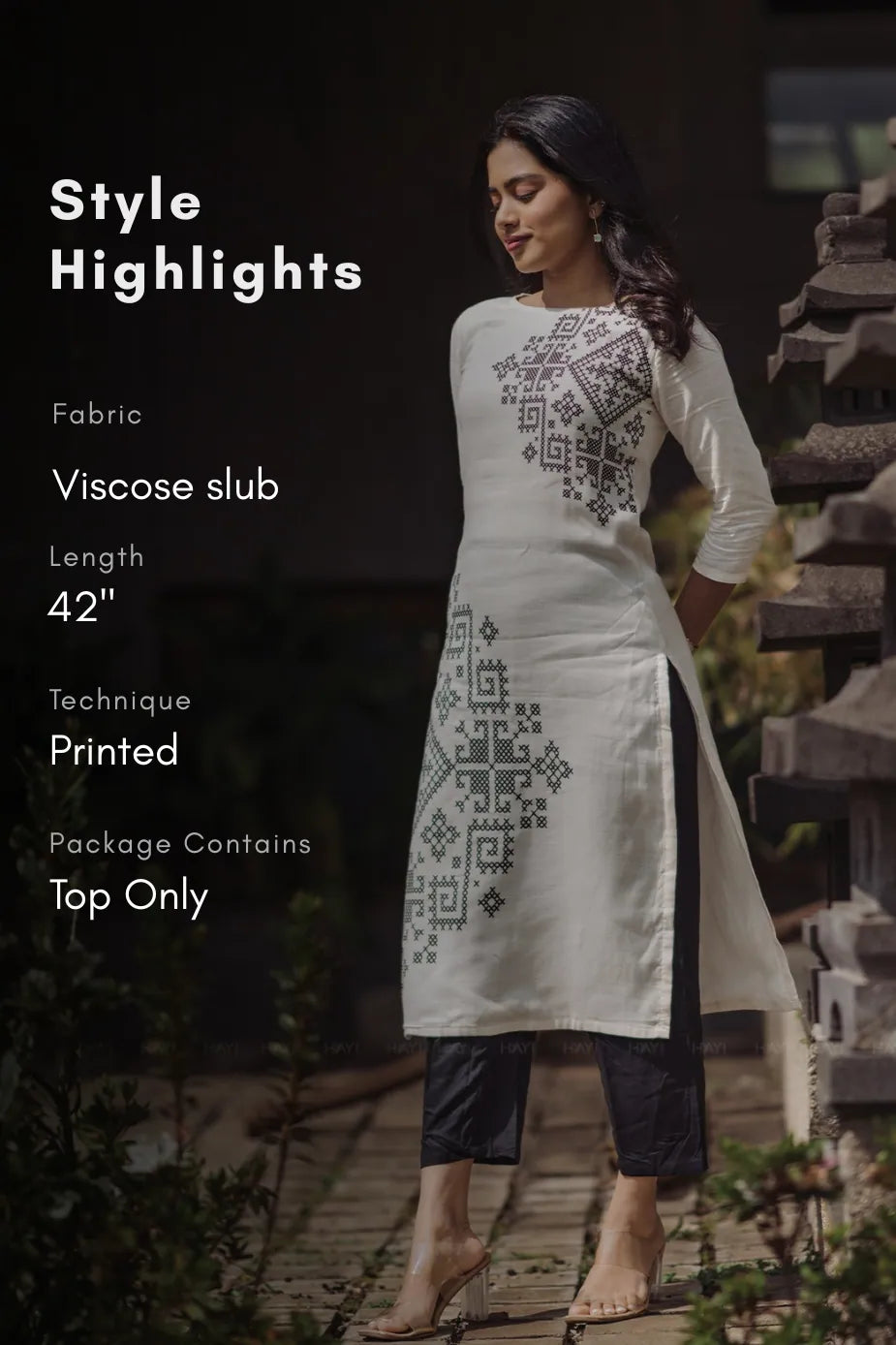 Classic Contrast Viscose Slub with Square Neck & 3/4th Sleeves