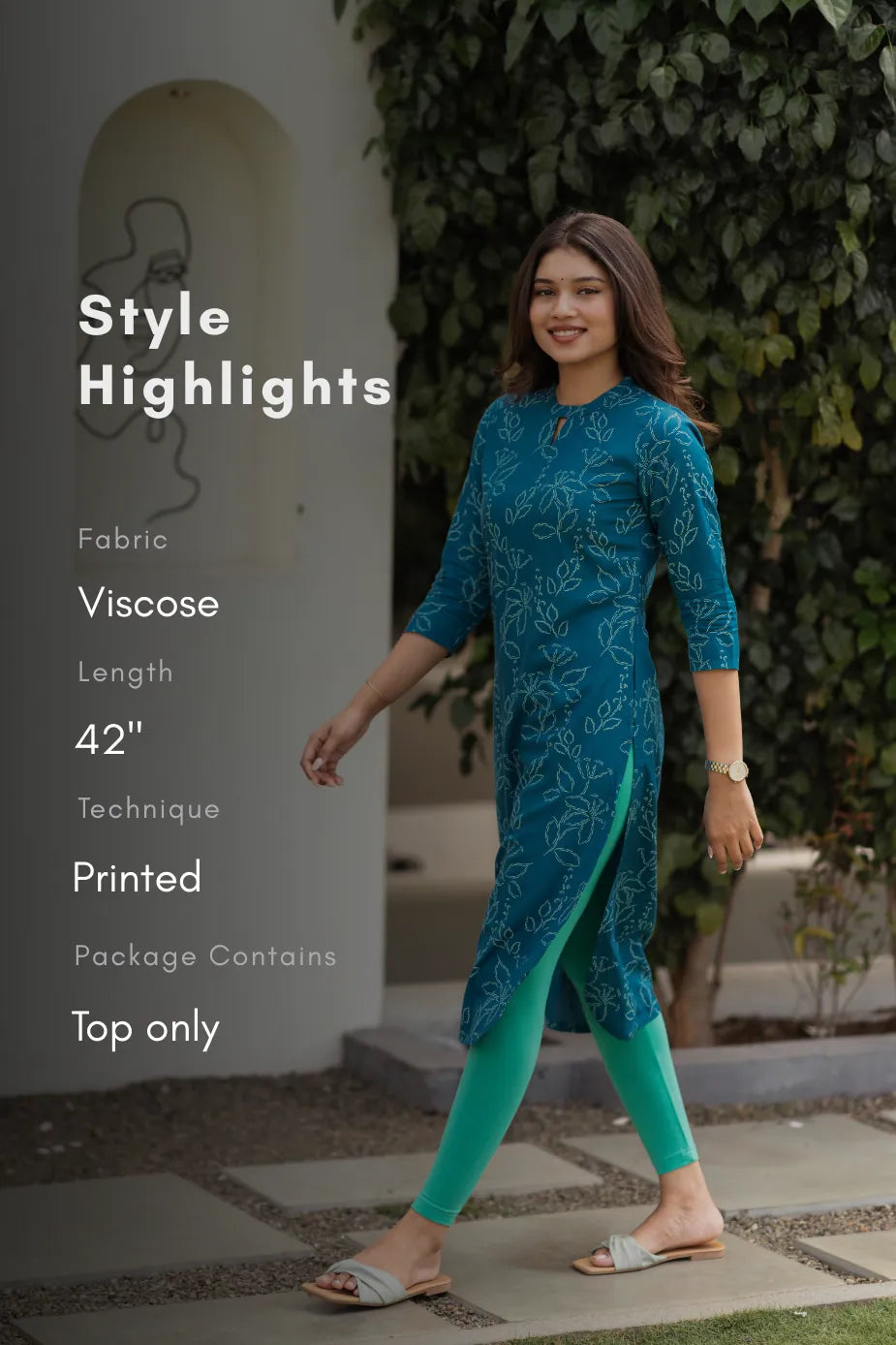 Blue Minimal Viscose Printed Essential Straight Kurta