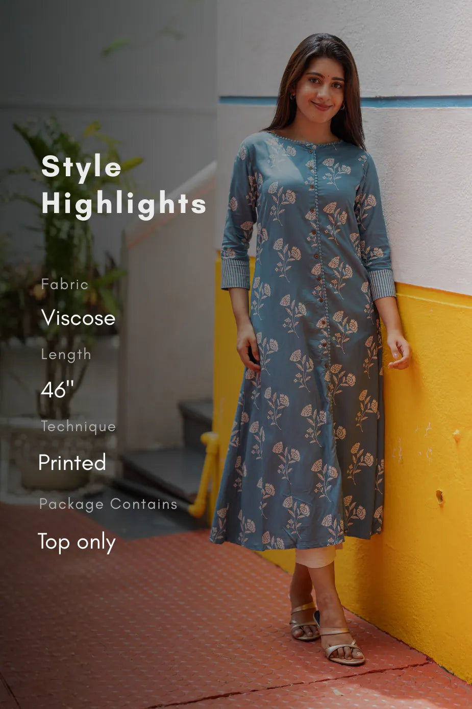 Blue Elarra Viscose A-line Kurta