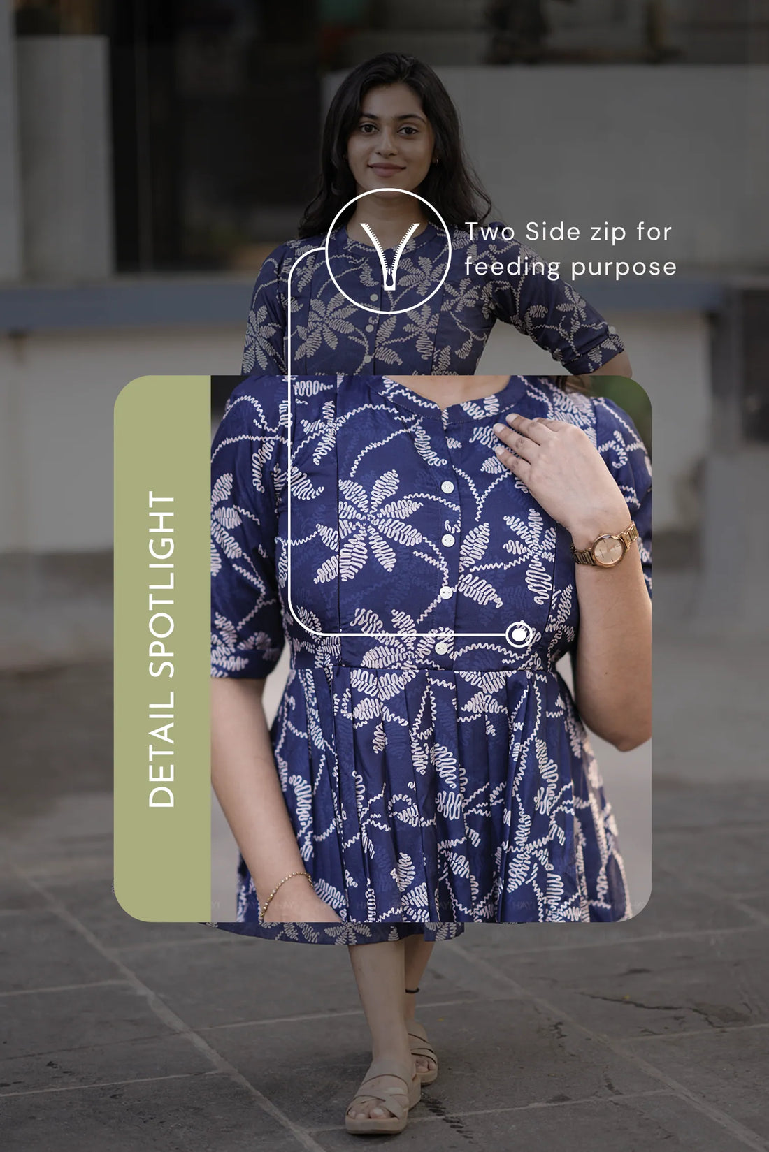 Orlina Grace Navy Printed Maternity and Feeding Maxi Outfit
