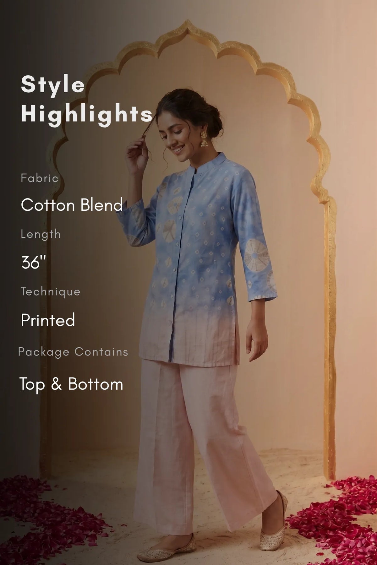 Veya Muse Blue Cotton Blend Printed Co-ords Set