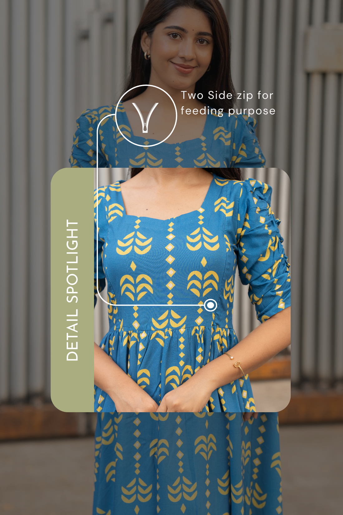 Rhythm Weave Blue Printed Maternity and Feeding Viscose Dress