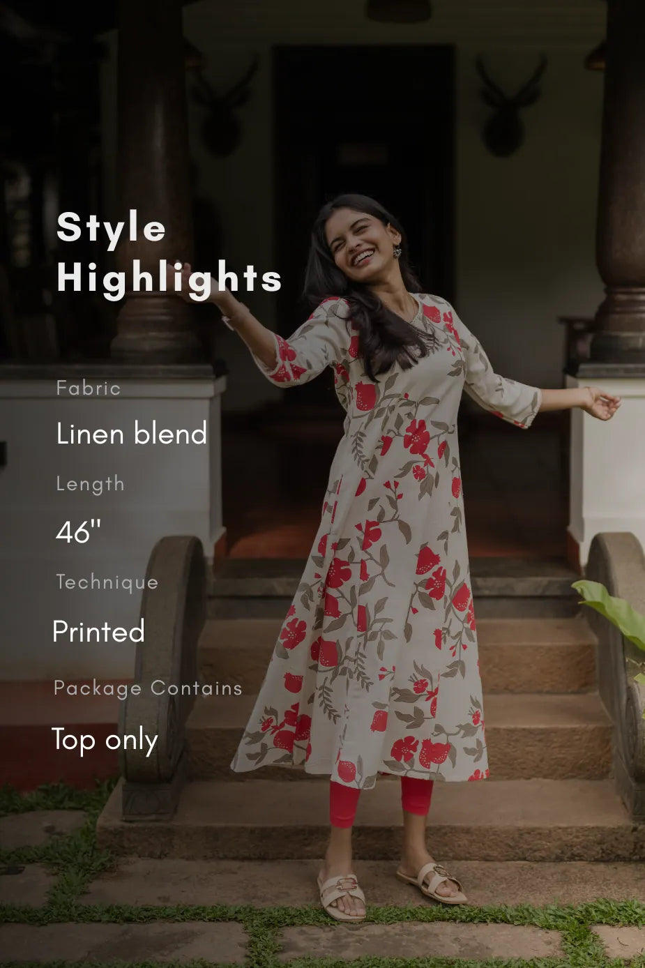 Quiet Blossom Linen Blend Viscose A-Line Dress