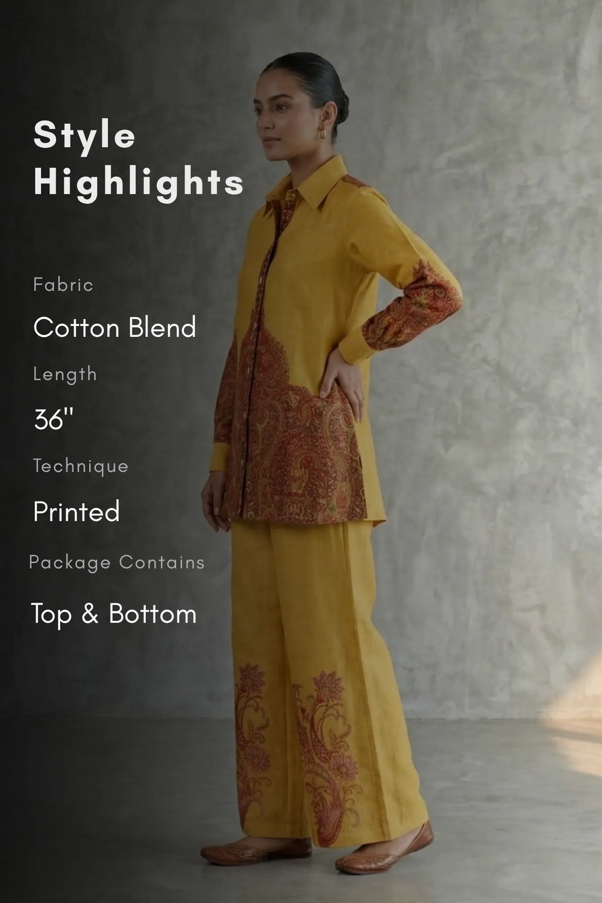 Amber Heritage Yellow Printed Cotton Co-ords Set