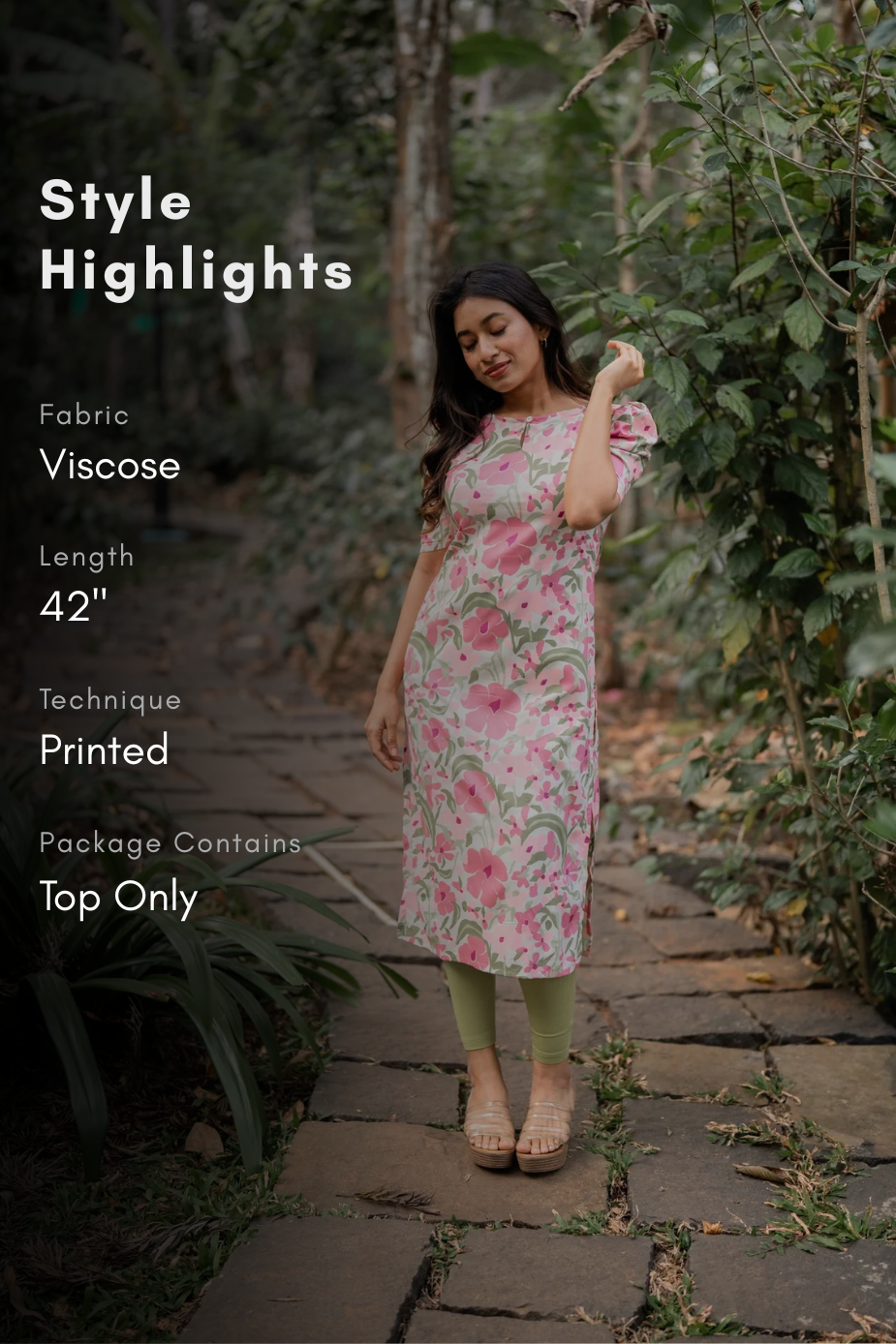 Beige Into the Blossom Printed Viscose Kurta