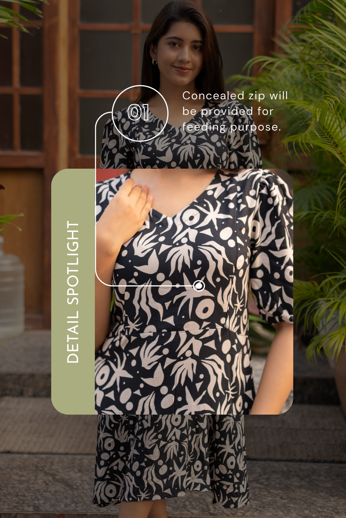 Luna Mist Dark Grey Printed Maternity and Feeding Viscose Dress