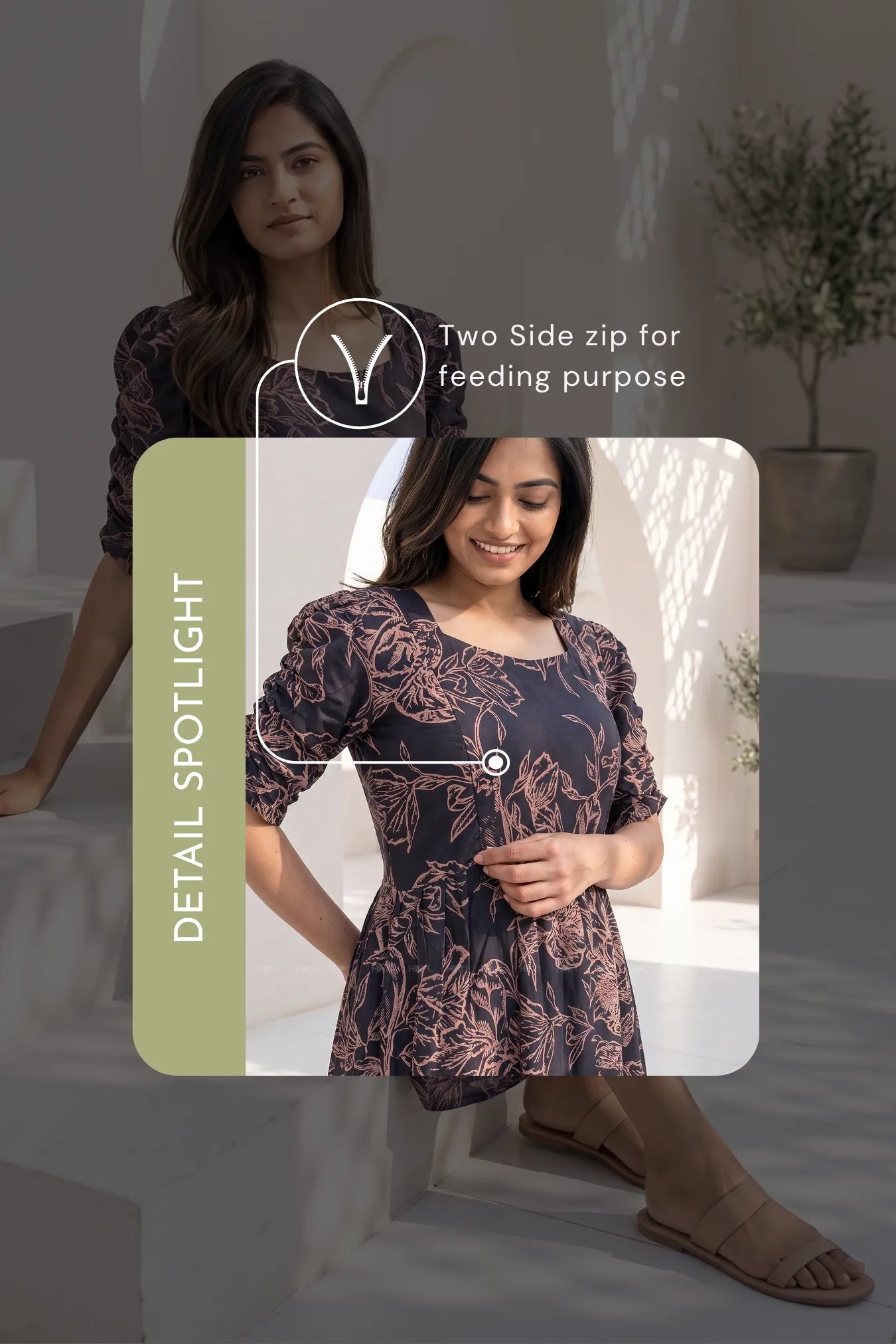 Cocoa Charm Brown Floral Printed Maternity & Feeding Maxi Dress