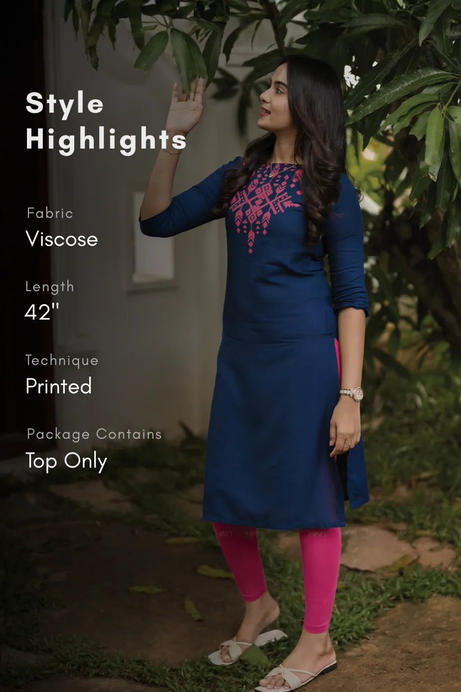 Noor Charm Navy Viscose Placement Printed Kurta