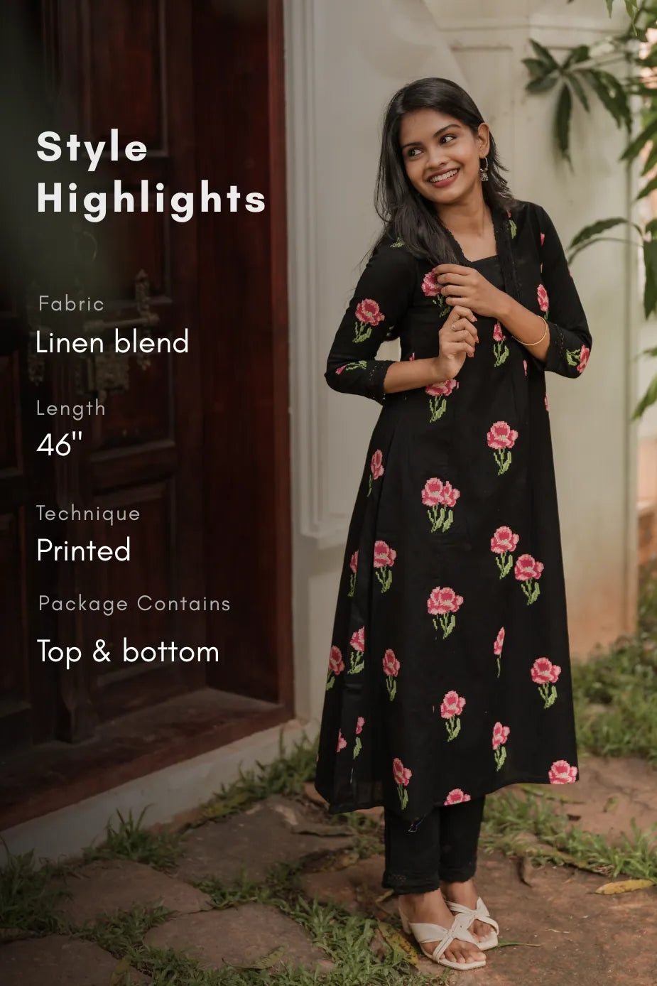 Elaris Pixel Lune Black Linen Blend Co-ord Set with Elegant Finish