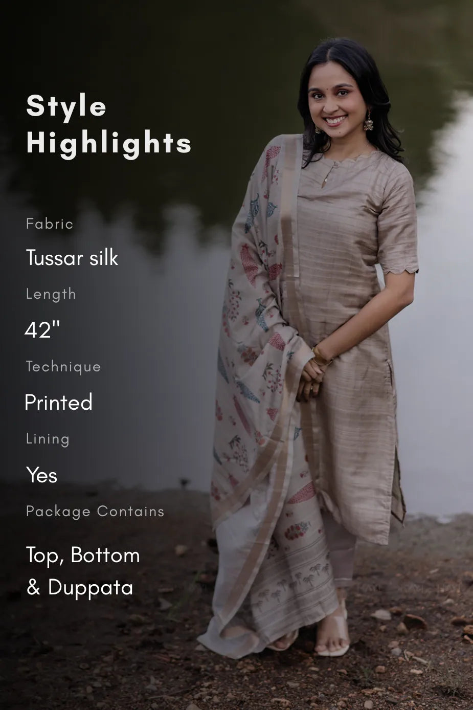 Nritya Printed Tussar Silk Kurta Set with Dupatta