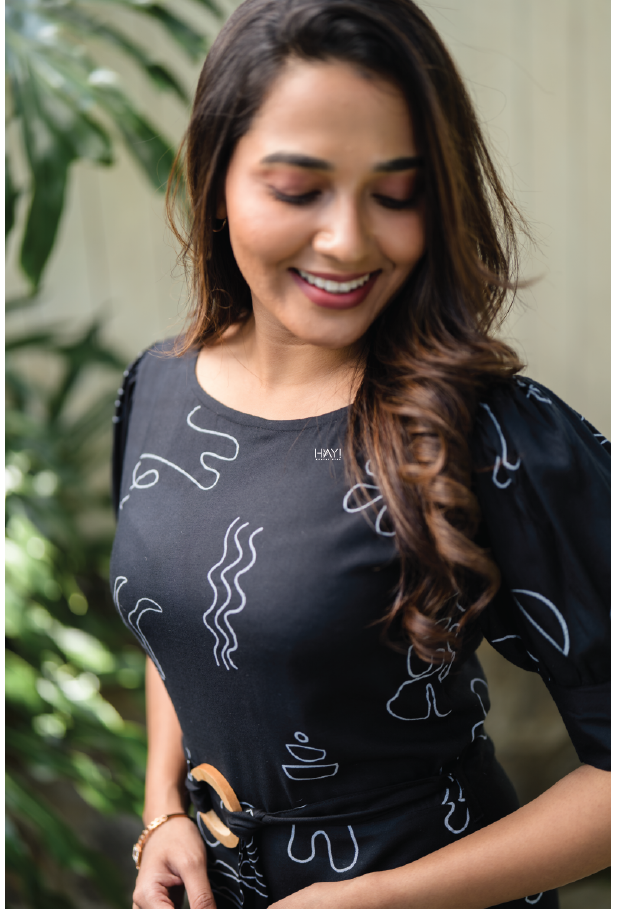 Black Bold In Boho Viscose Printed Dress