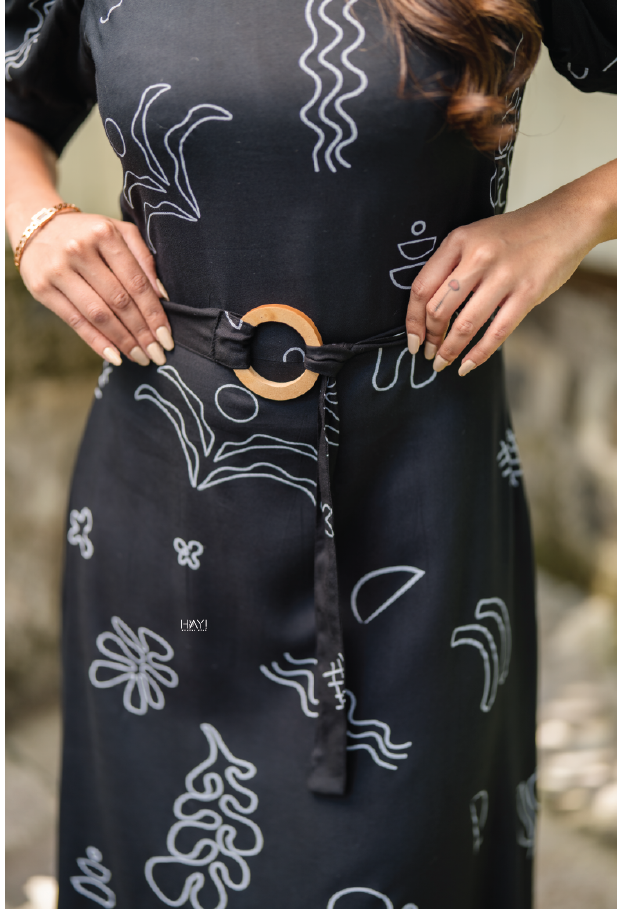 Black Bold In Boho Viscose Printed Dress