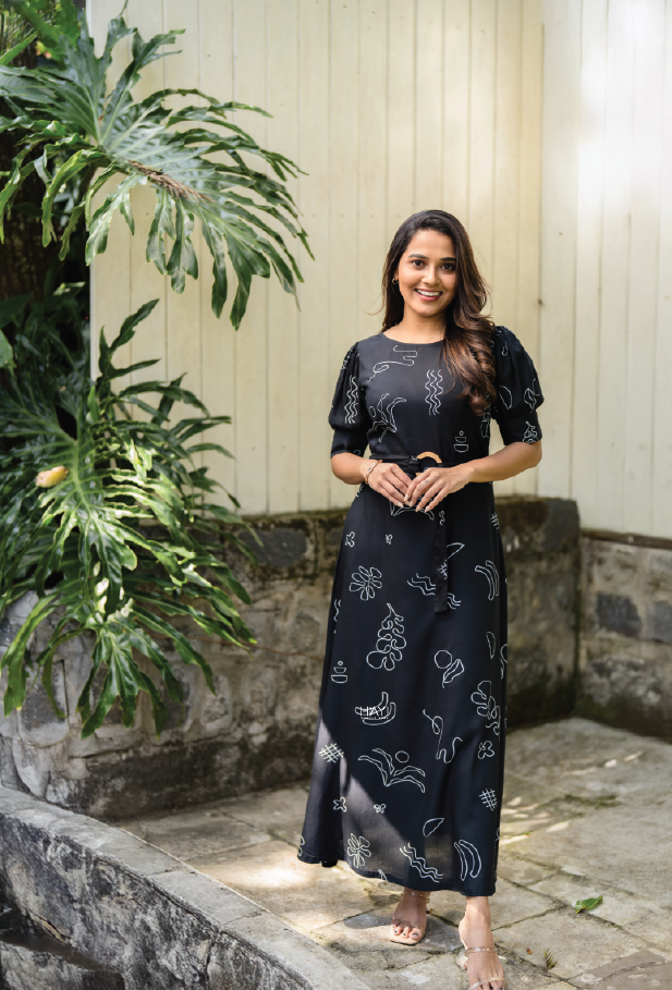 Black Bold In Boho Viscose Printed Dress