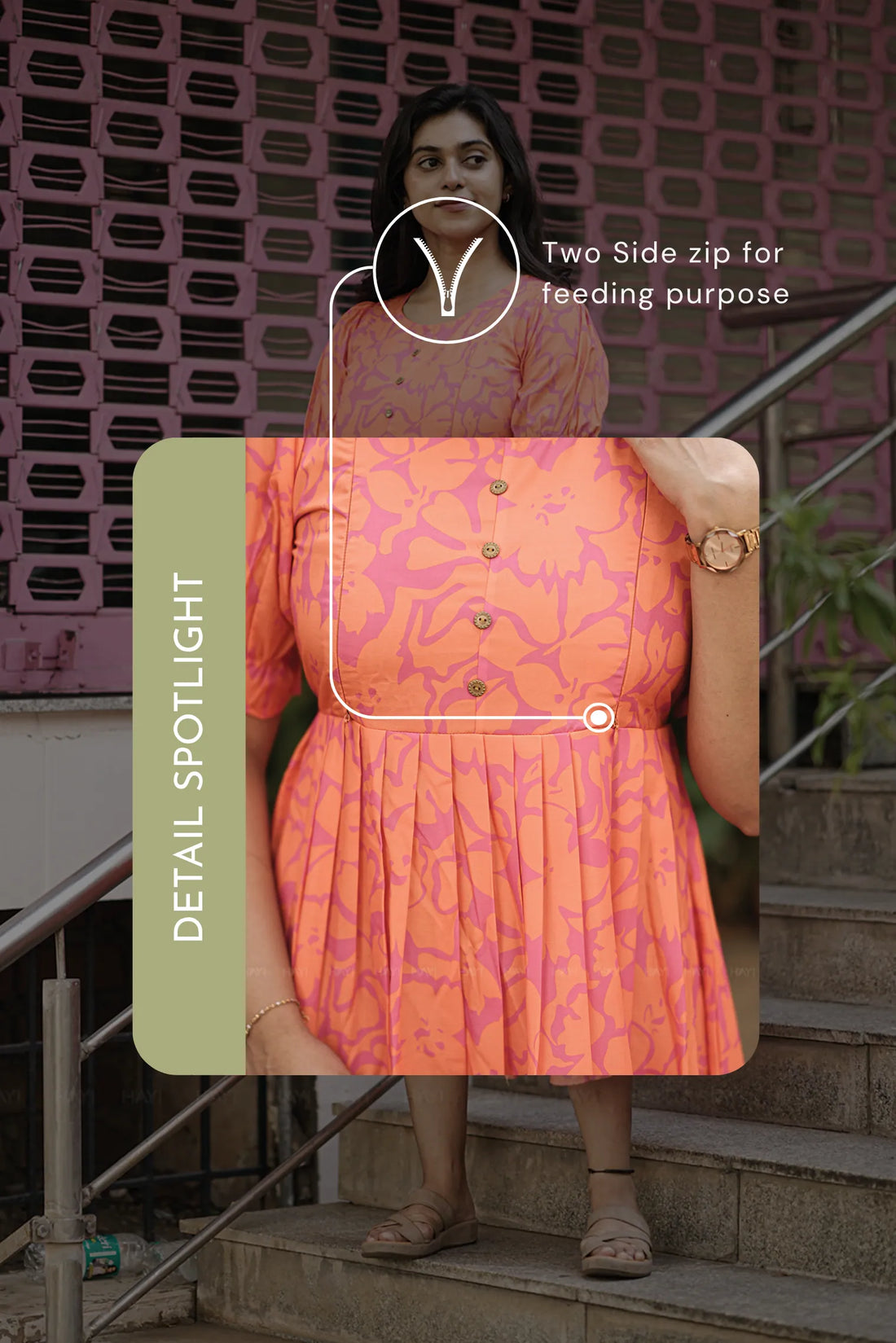 Tangerin Blossom Orange Printed Maternity and Feeding Maxi Dress
