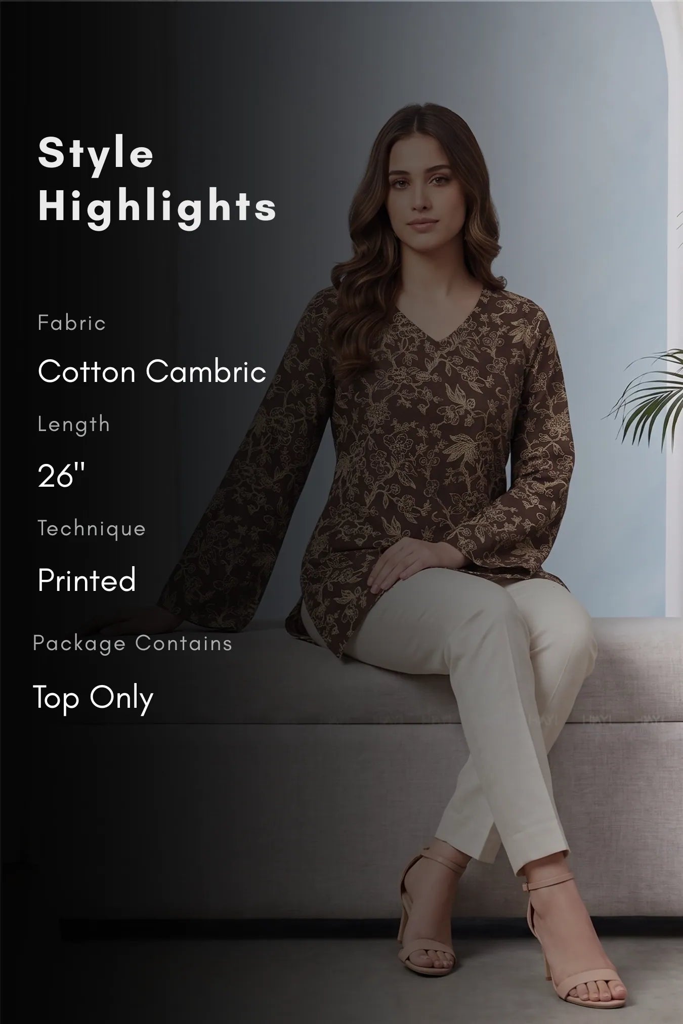 Mocha Flora Printed Short Kurta