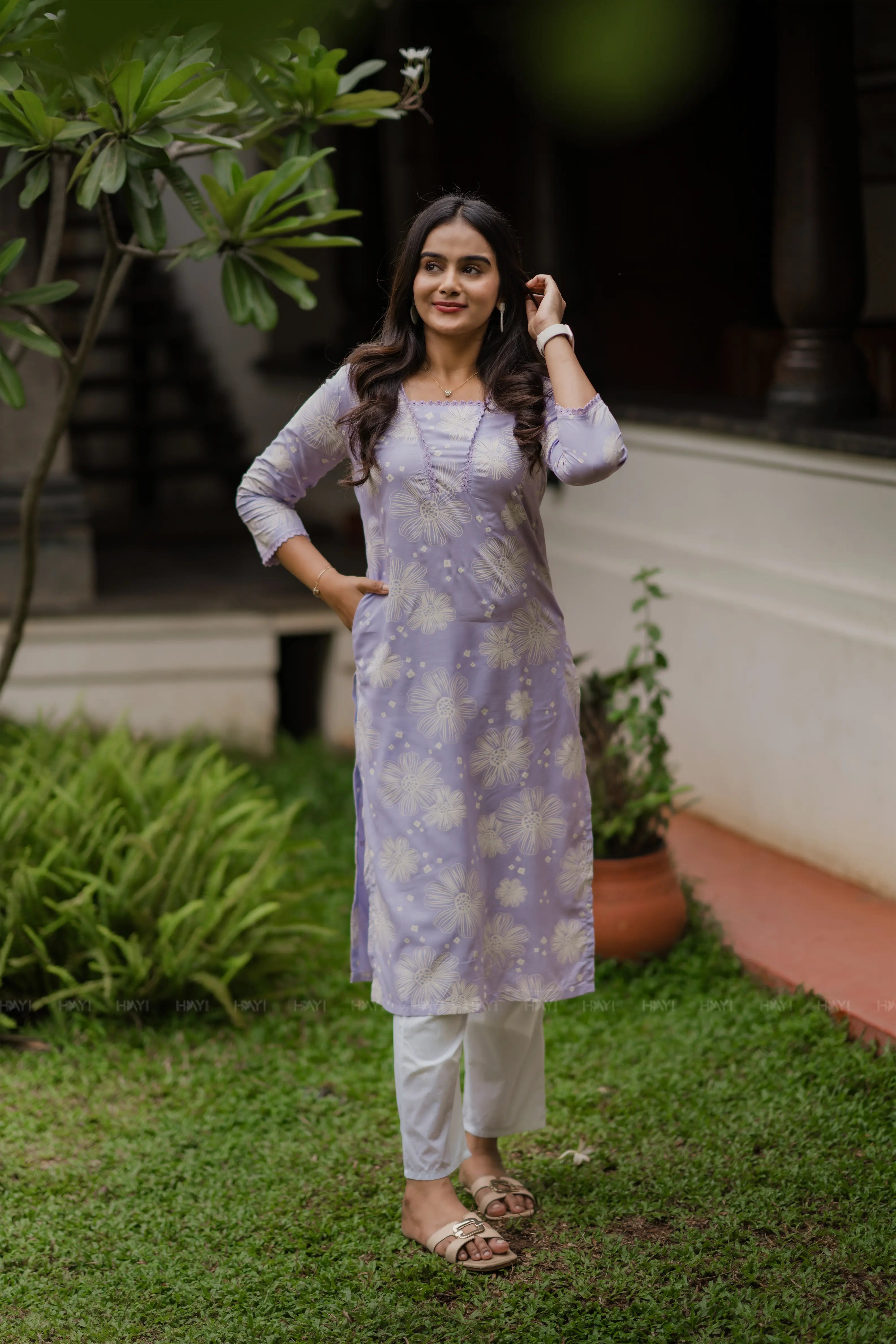Lilac Bliss Lavender Viscose Printed Kurta