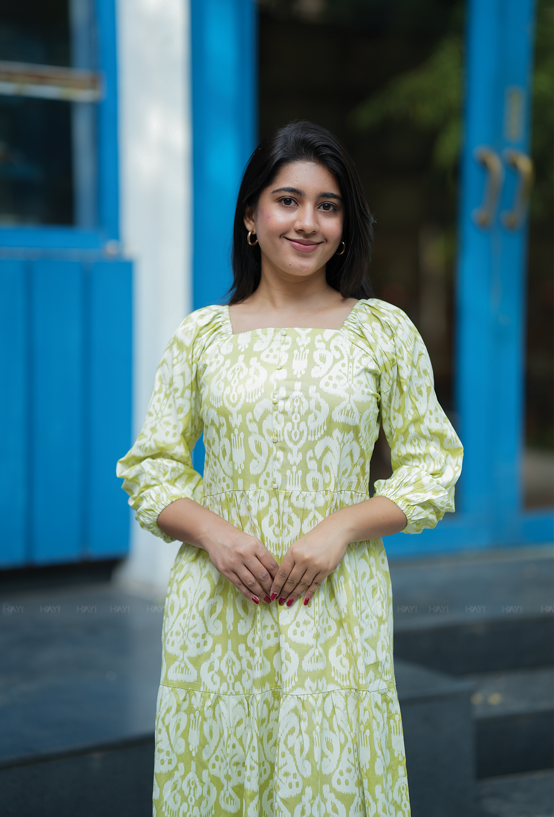 Grandeur Green with Olive Mist Printed Viscose Dress