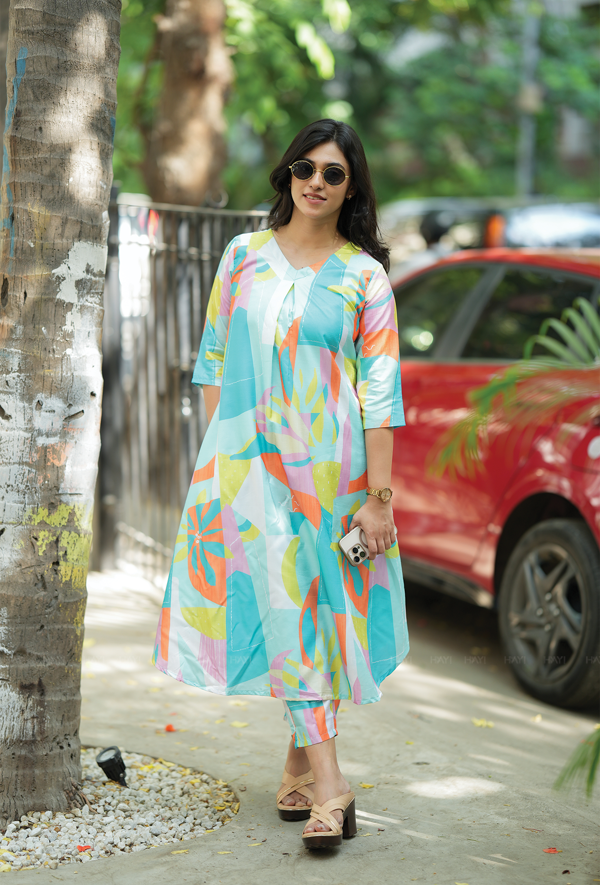 Fluoro Blue with Neon Oasis Silk Blend Co ord set